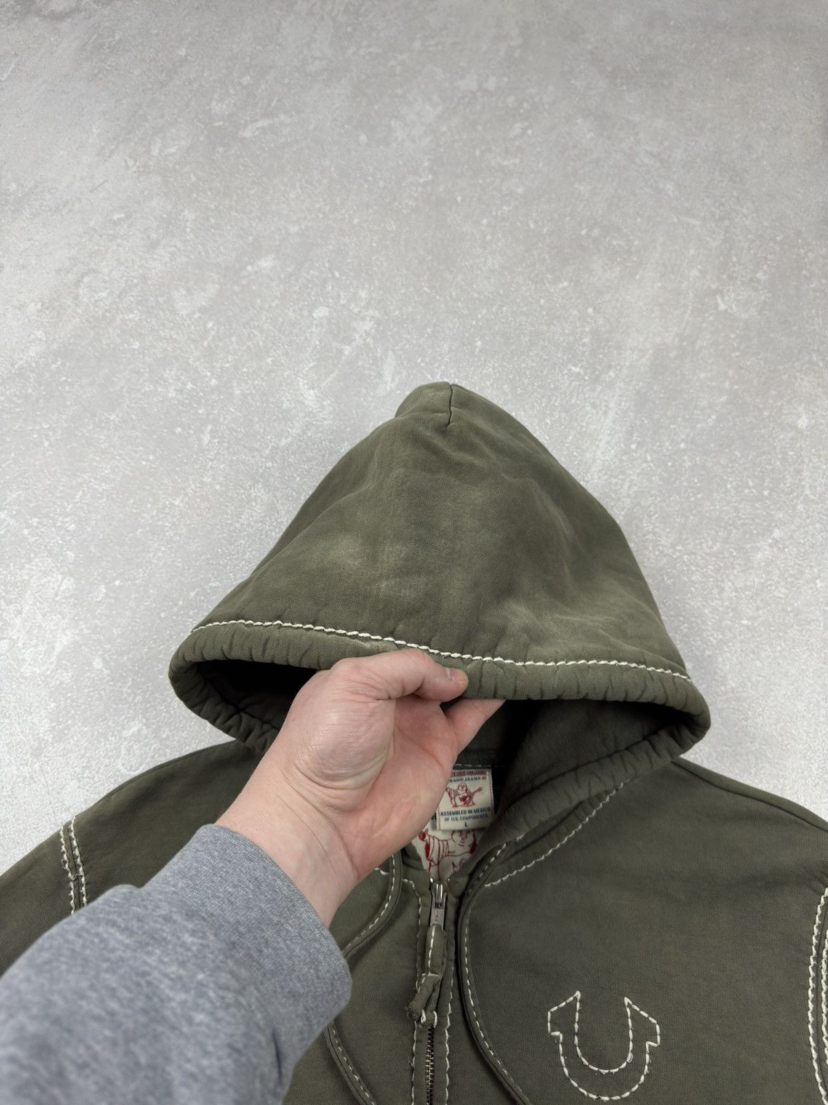 True Religion Vintage True Religion Zip Hoodie Big-T Khaki Washed Destroye Size US L / EU 52-54 / 3 - 14 Thumbnail