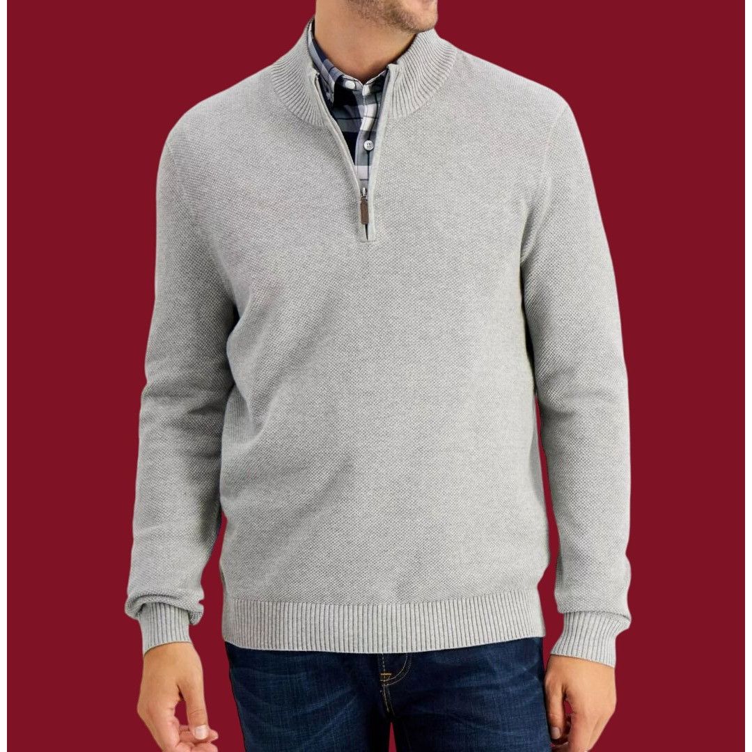 Club Room Club Room - Men's Quarter-Zip Textured Cotton Sweater - Gray Size US M / EU 48-50 / 2 - 1 Thumbnail
