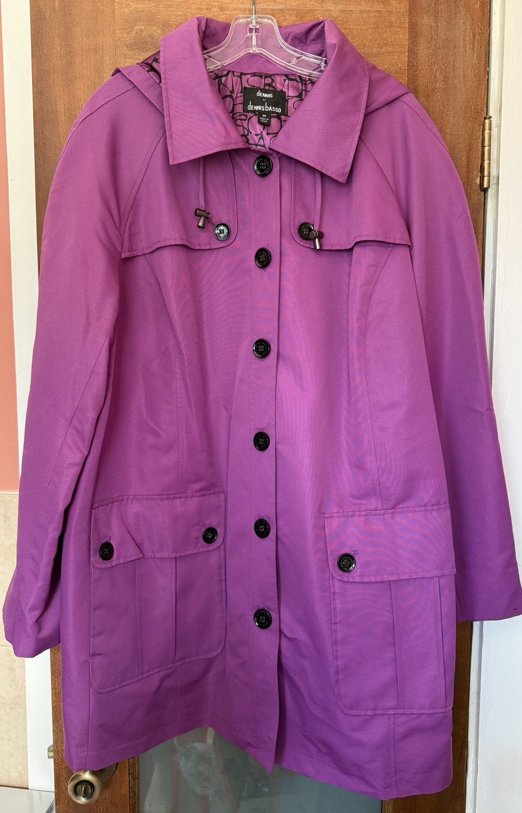 Other Dennis Basso Women Plus Size Purple Short Hooded Trench Coat Size 3XL / US 20-22 - 1 Thumbnail