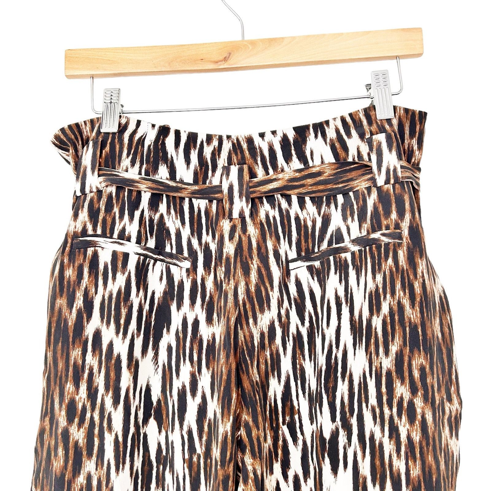 L'AGENCE L'Agence Bobby Leopard Silk Paper Bag Wide Leg Belted Pants Size 30" / US 8 / IT 44 - 5 Thumbnail