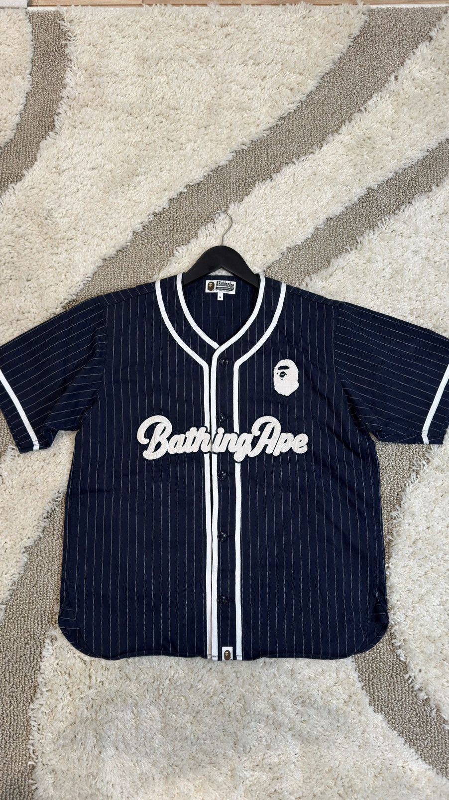 Bape Pinstripe Navy Baseball Jersey Size US M / EU 48-50 / 2 - 1 Thumbnail