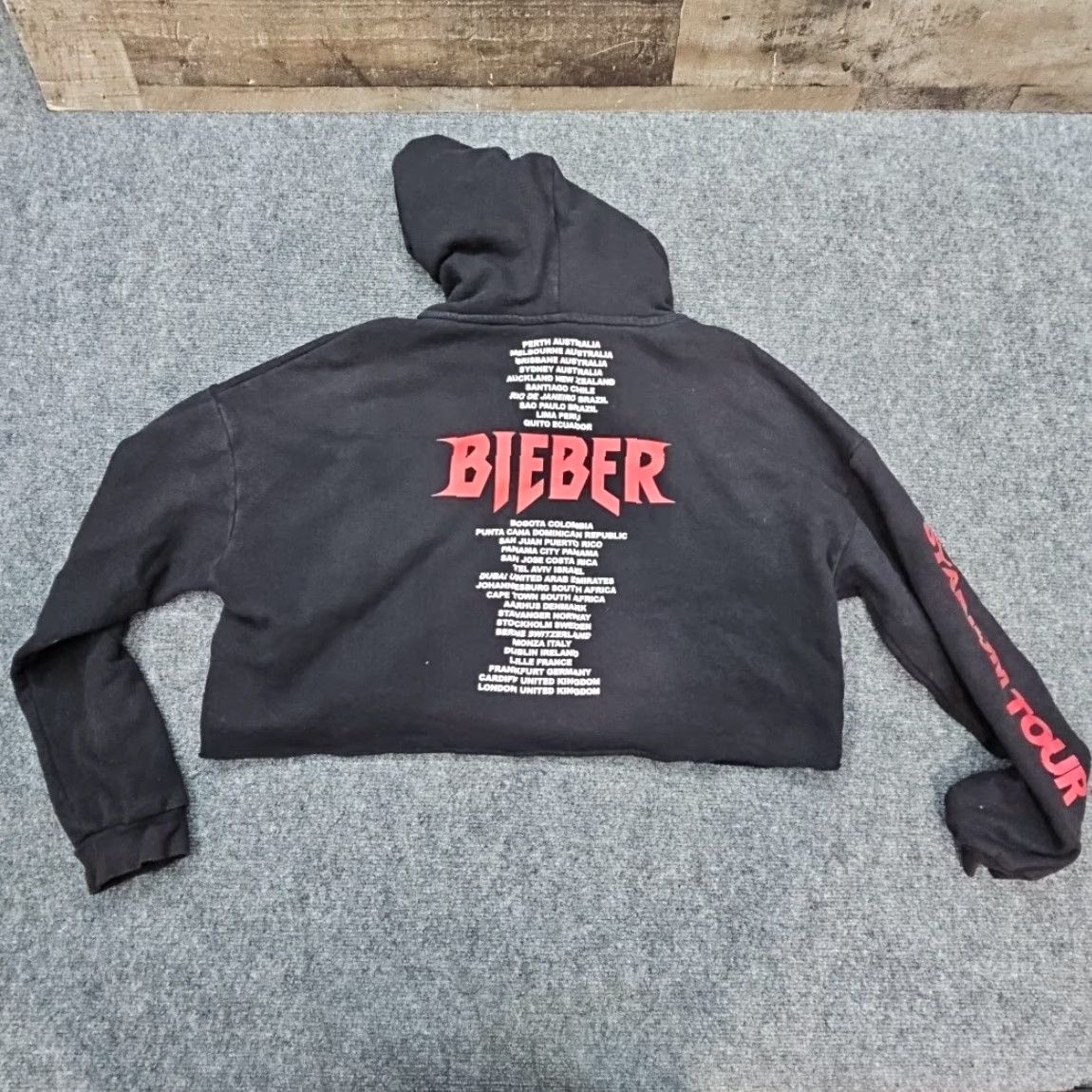 Vintage Justin Bieber Hoodie Women XL Black Crop Top Purpose Tour Stadium Sweatshirt Pullover Hooded Graphic Print All Seasons Size XL / US 12-14 / IT 48-50 - 7 Thumbnail