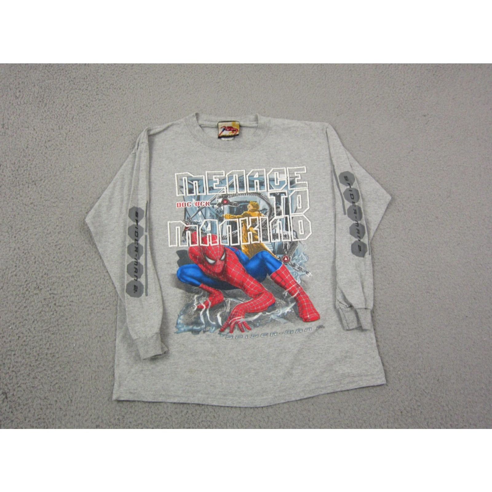 Vintage Spiderman Vintage Shirt Mens XL Gray 90s Menace to Mankind Spider-Man Pullover Crew Neck Knit Sweatshirt Size US XL / EU 56 / 4 - 2 Thumbnail