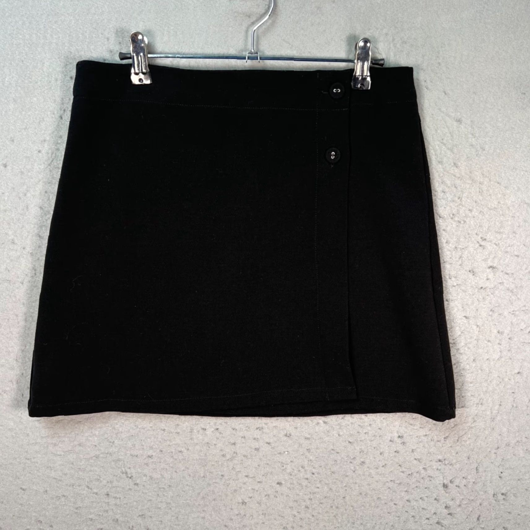 Vintage Monoprix Skirt Womens Size 38 Black A Line Wrap Short Mini Button Closure 38 Womens Menoprix? Size 26" / US 2 / IT 38 - 2 Thumbnail
