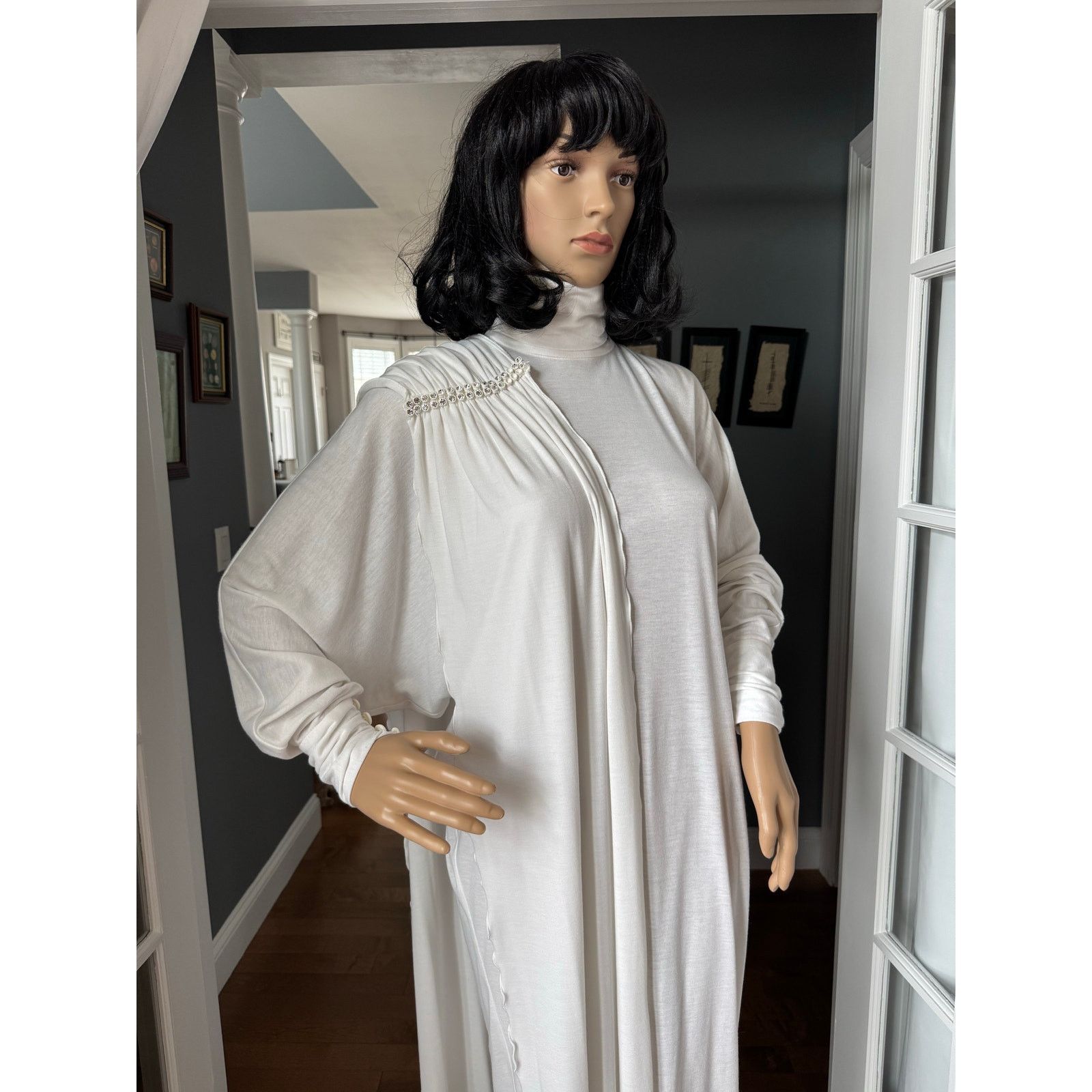 Vintage NWT Marcy & Co 1970s–80s White Rhinestone Caftan Gown sash M Size M / US 6-8 / IT 42-44 - 19 Thumbnail
