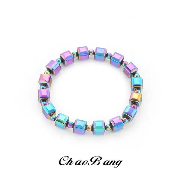 Jewelry Iridescent Cube Beaded Stretch Bracelet, Colorful Jewelry Size ONE SIZE - 3 Thumbnail