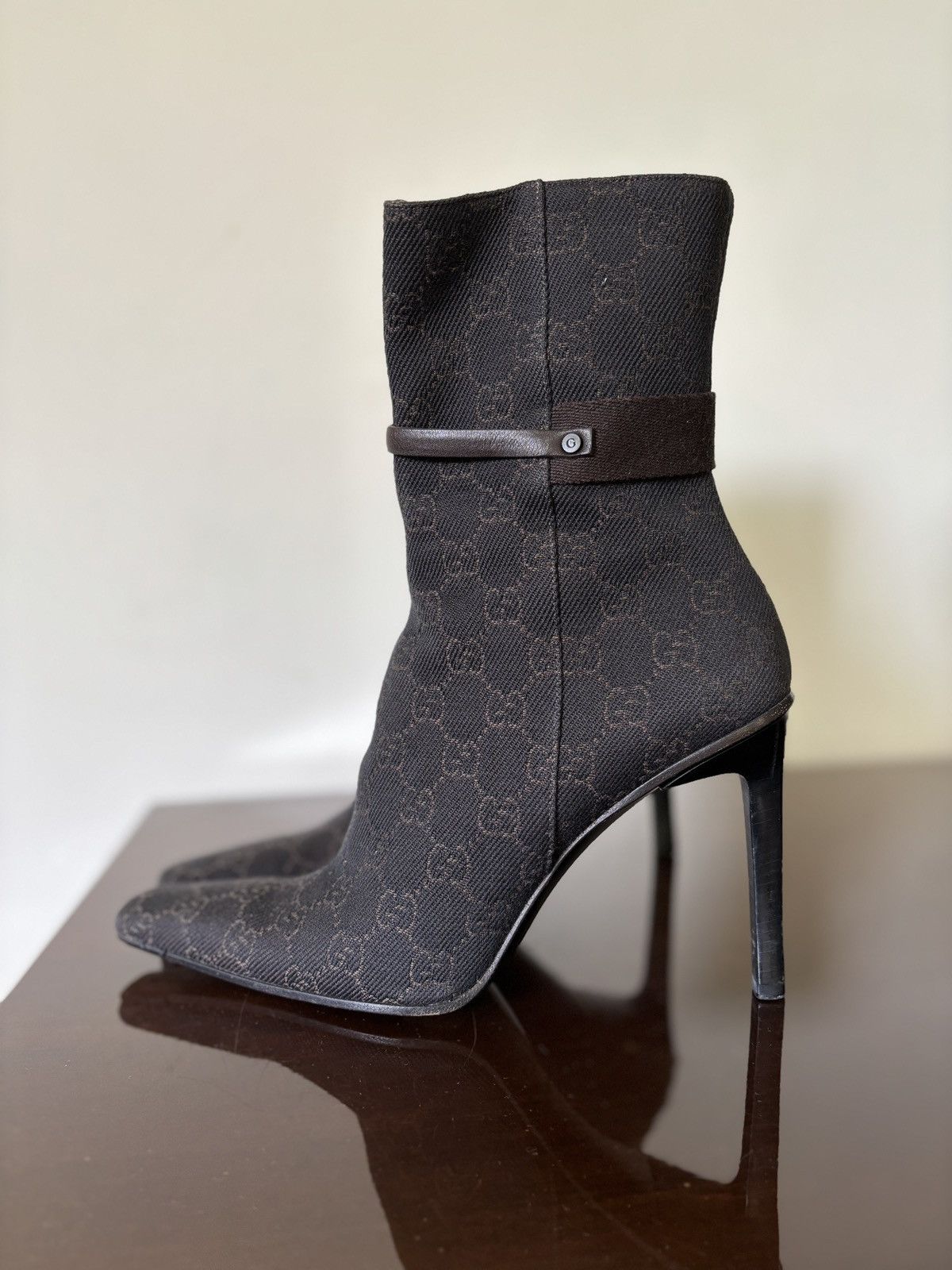 Gucci Gucci Monogram Canvas Leather Trim Heel Ankle Boot 38C Brown Size US 8 / IT 38 - 3 Thumbnail