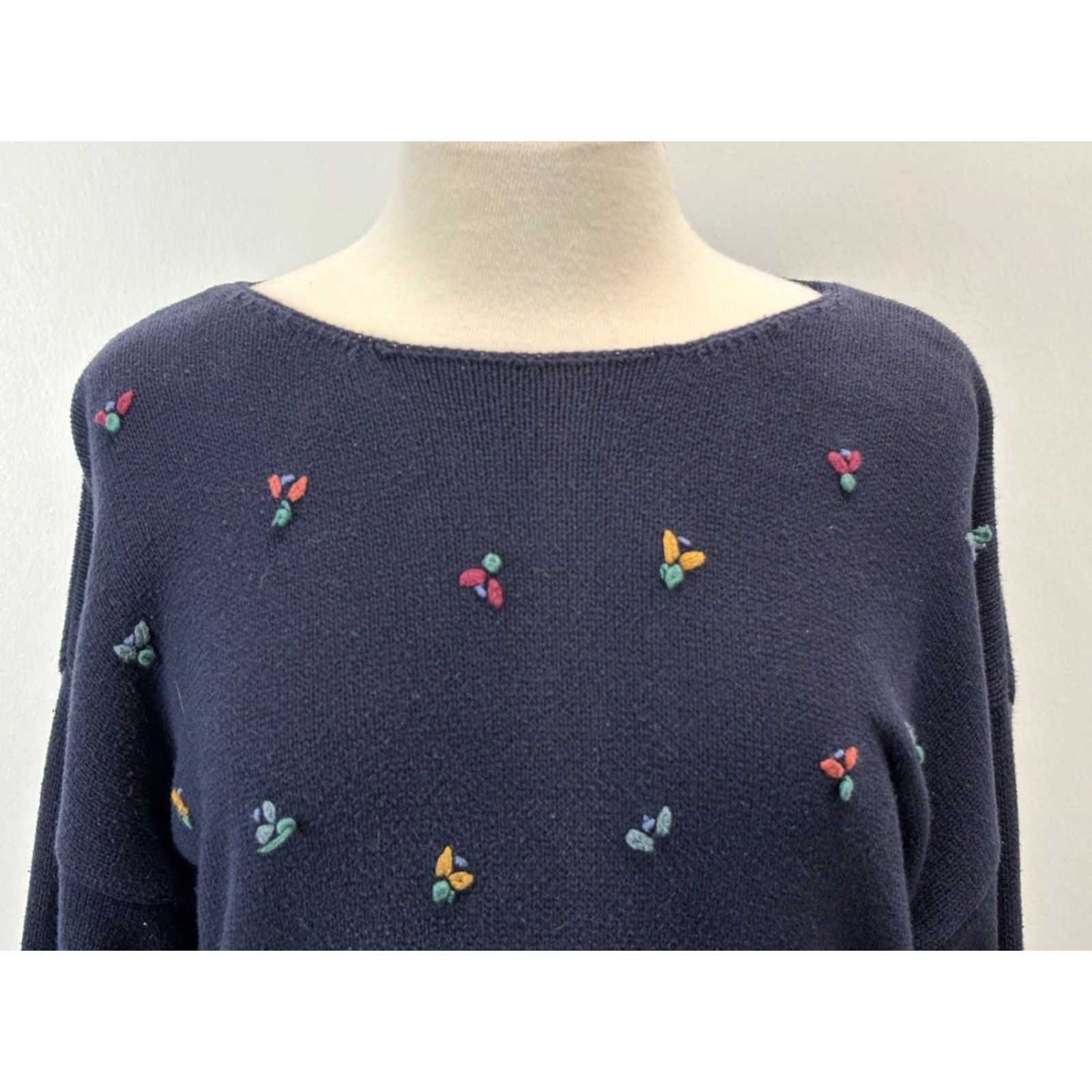 Vintage VINTAGE Tulchan Knit Tunic Sweater L Women’s Blue Cotton Oversized Floral Knit Long Sleeve Casual Fall Winter Womens Size L / US 10 / IT 46 - 5 Thumbnail