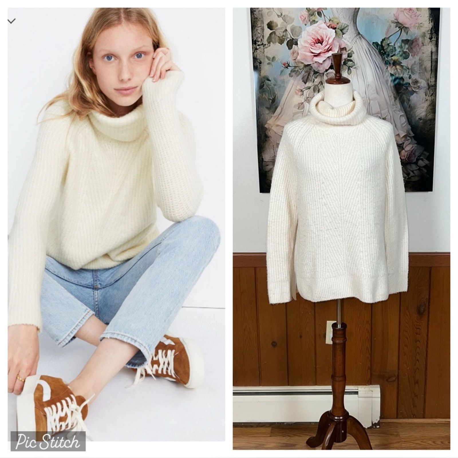 Madewell Cozy Madewell Mercer Ribbed Cream Turtleneck Sweater! Size S / US 4 / IT 40 - 1 Thumbnail