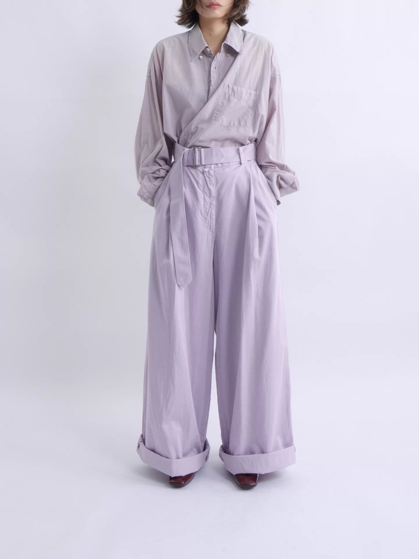 Dries Van Noten DRIES VAN NOTEN light purple high-waist wide-leg belted Size 26" / US 2 / IT 38 - 2 Thumbnail