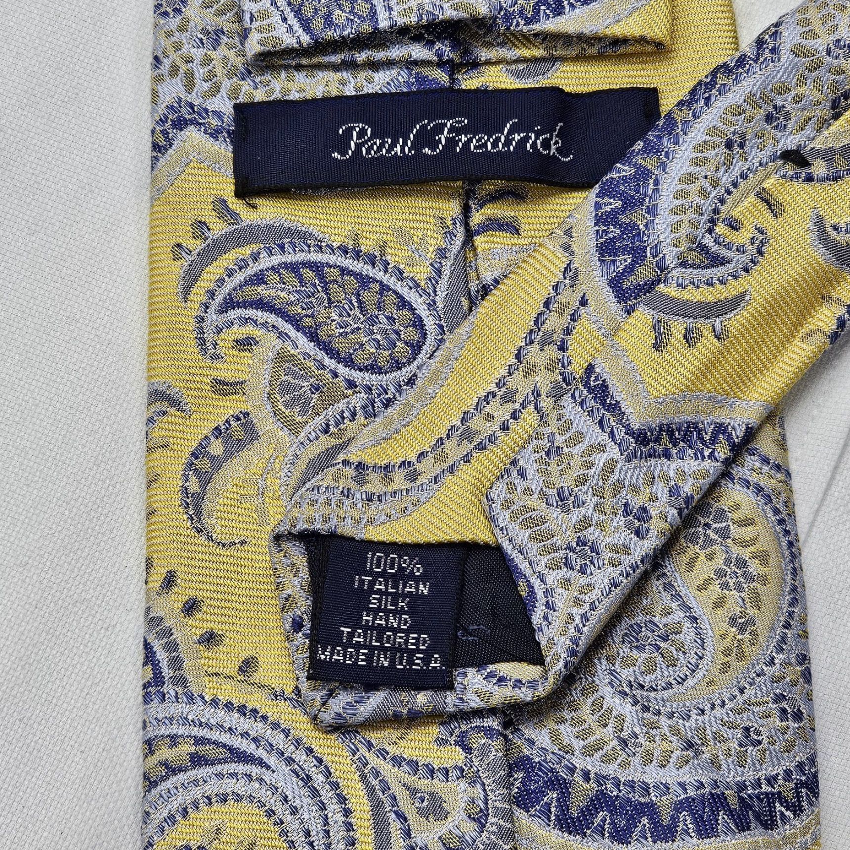 Vintage Paul Fredrick Necktie Tie Men's 100% Silk Yellow Paisley Textured USA Vintage: No (adjust to structure) Size ONE SIZE - 5 Thumbnail