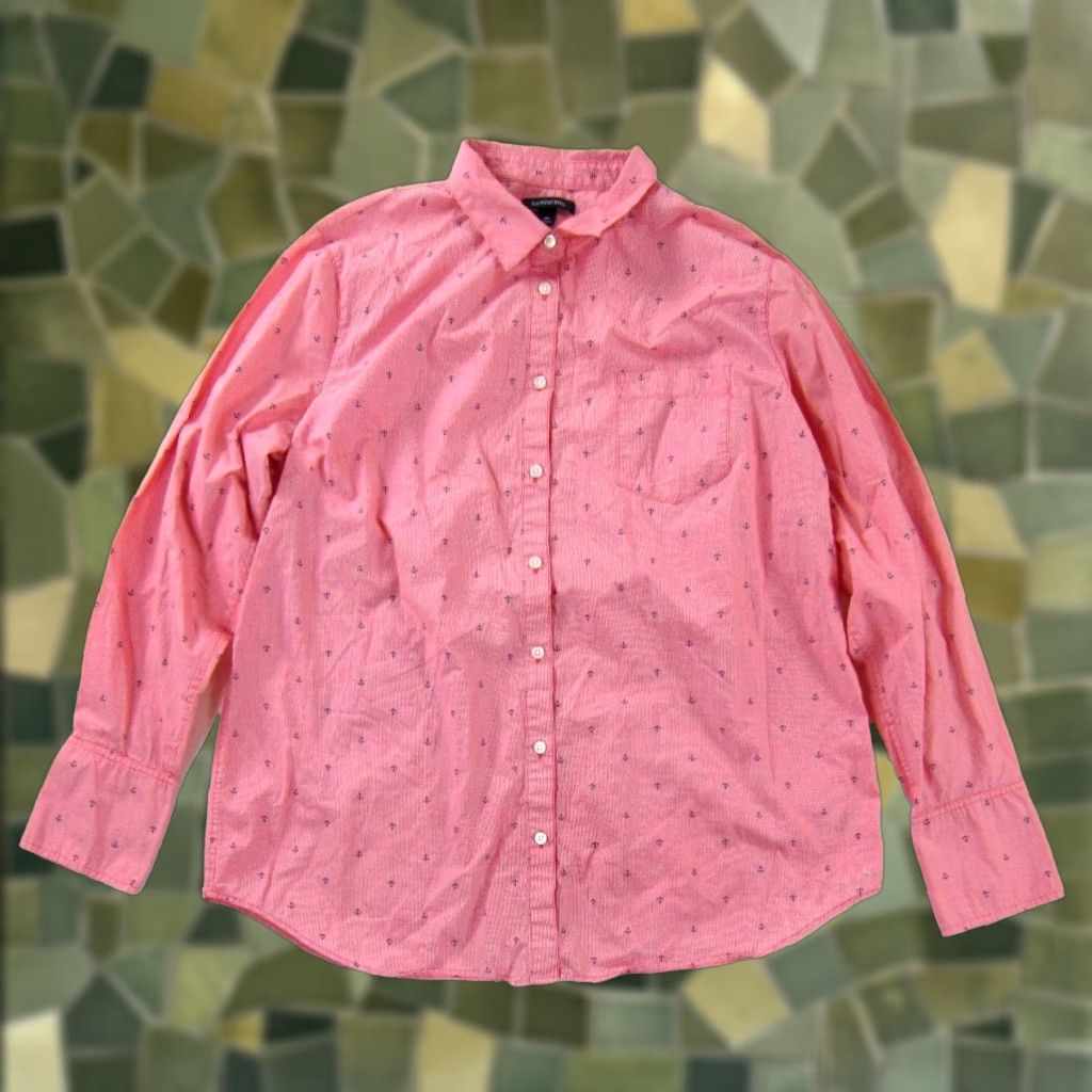 Lands' End Lands' End Pink Plaid Blue Anchor Cotton Collar Button Up Long Sleeve Blouse 18 Size XXL / US 16-18 / IT 52-54 - 1 Thumbnail