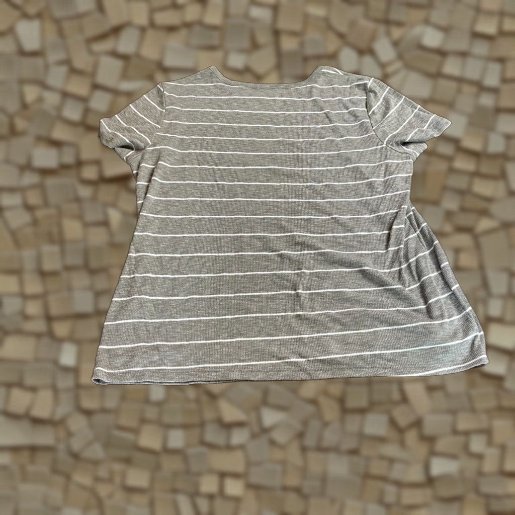 Vintage Maurices 24/7 T-Shirt Women's XXL Gray Heather White Stripes Ribbed Tee Shirt Size XXL / US 16-18 / IT 52-54 - 1 Thumbnail