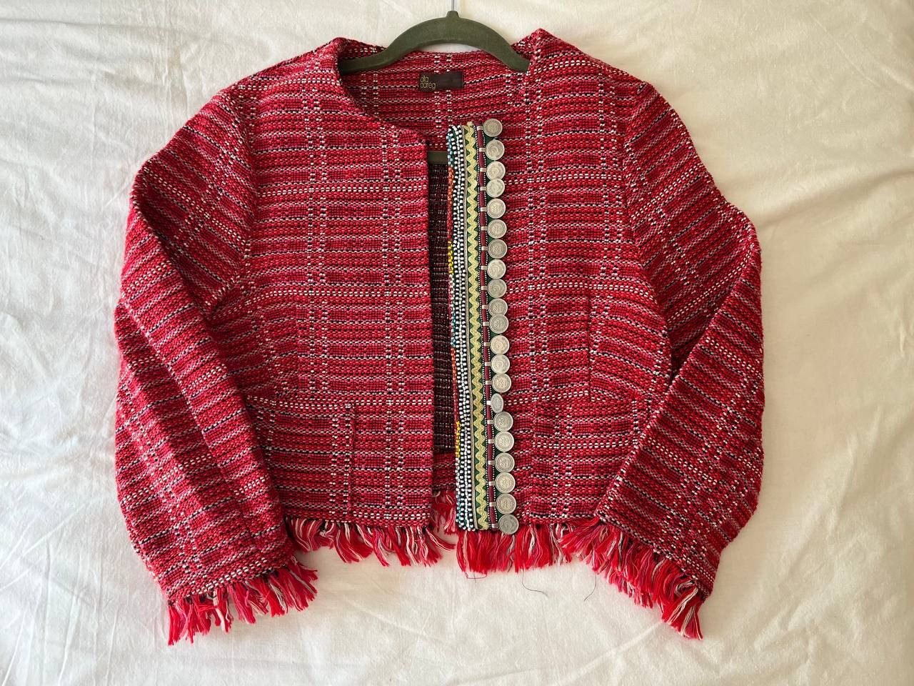 Other × Vintage Olla Pareg red knitted jacket with braid, coins and beads Size M / US 6-8 / IT 42-44 - 1 Thumbnail