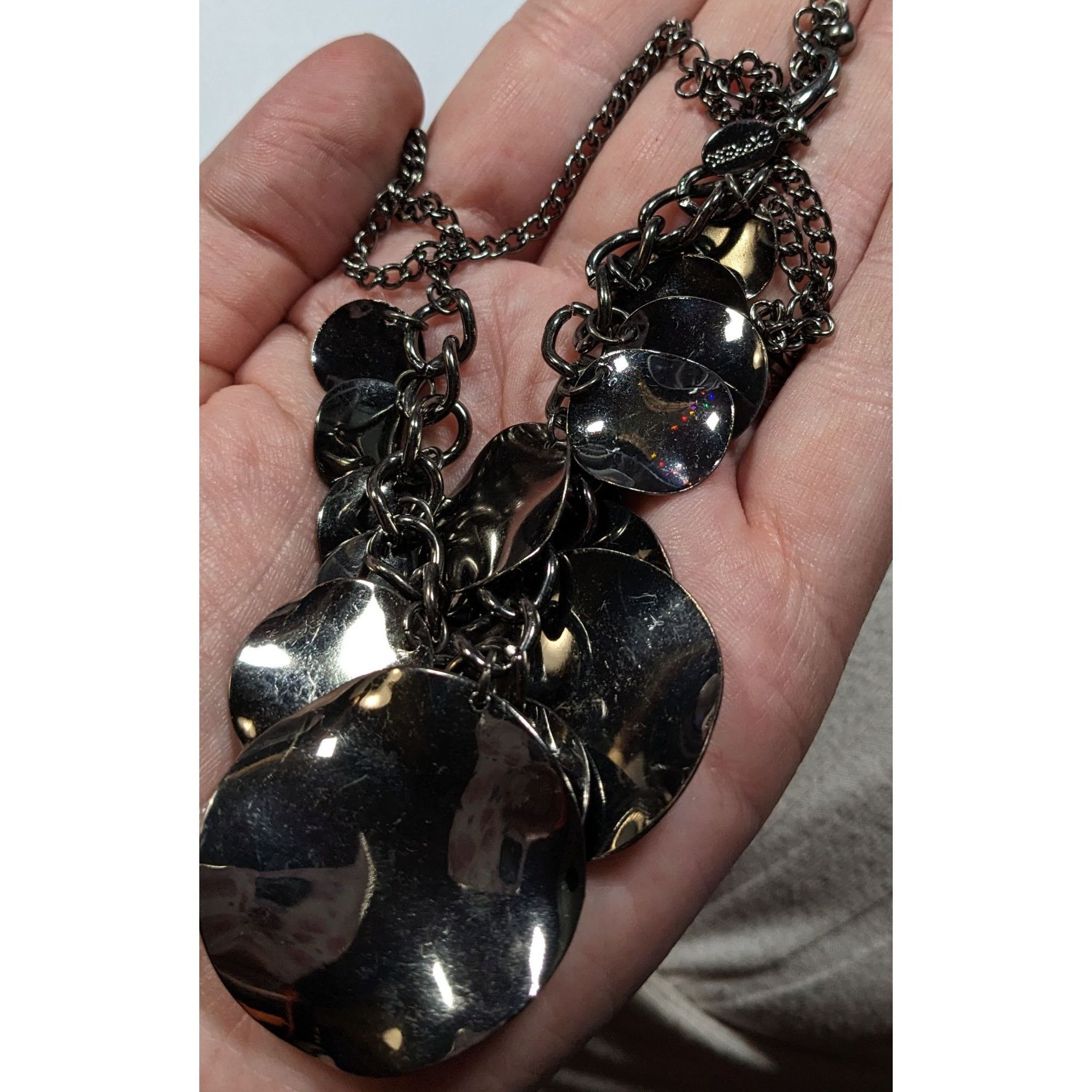 Express Express Abstract Graduated Disc Fringe Necklace Gunmetal Ton Size ONE SIZE - 3 Thumbnail