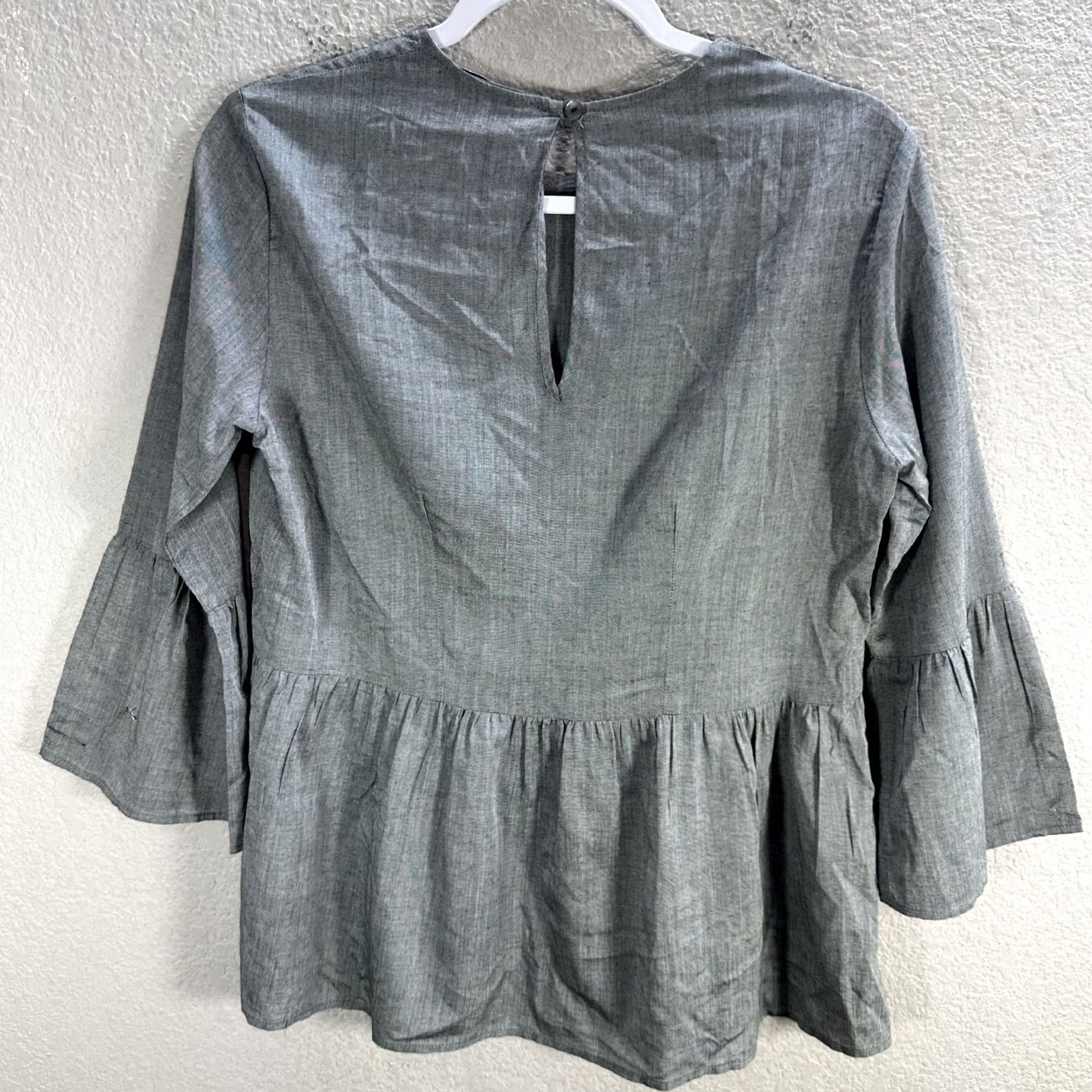 Vintage Amour Vert Gray Shirt Blouse Silk Modal Formal Casual Relax Flare Sleeve XS flaw Womens Blouse Size XS / US 0-2 / IT 36-38 - 4 Thumbnail
