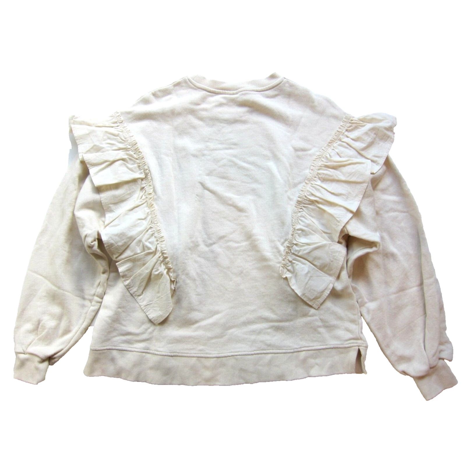 Zara VINTAGE Zara Cotton Ivory Cream Ruffle Long Sleeve Crew Neck Sweatshirt Wom L 13-14 Size L / US 10 / IT 46 - 2 Thumbnail