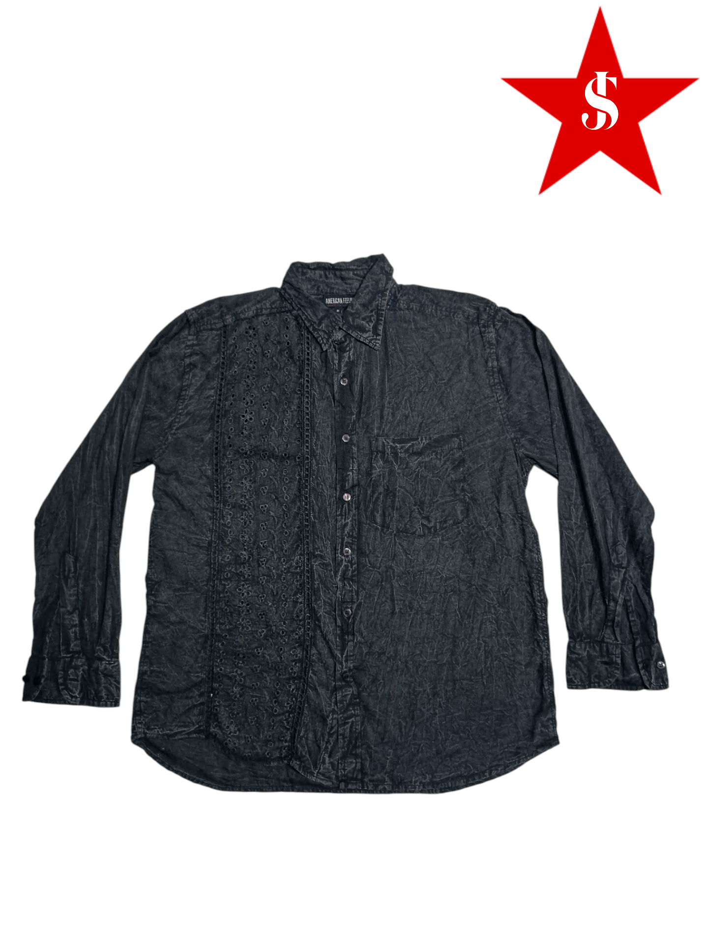 Japanese Brand Vintage Distressed Black Unique Pattern Embroidery Shirt Size US M / EU 48-50 / 2 - 1 Thumbnail