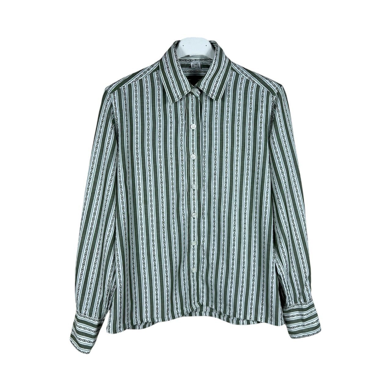 Celine Vintage Celine striped chain logo button up shirt luxury Size S / US 4 / IT 40 - 1 Thumbnail