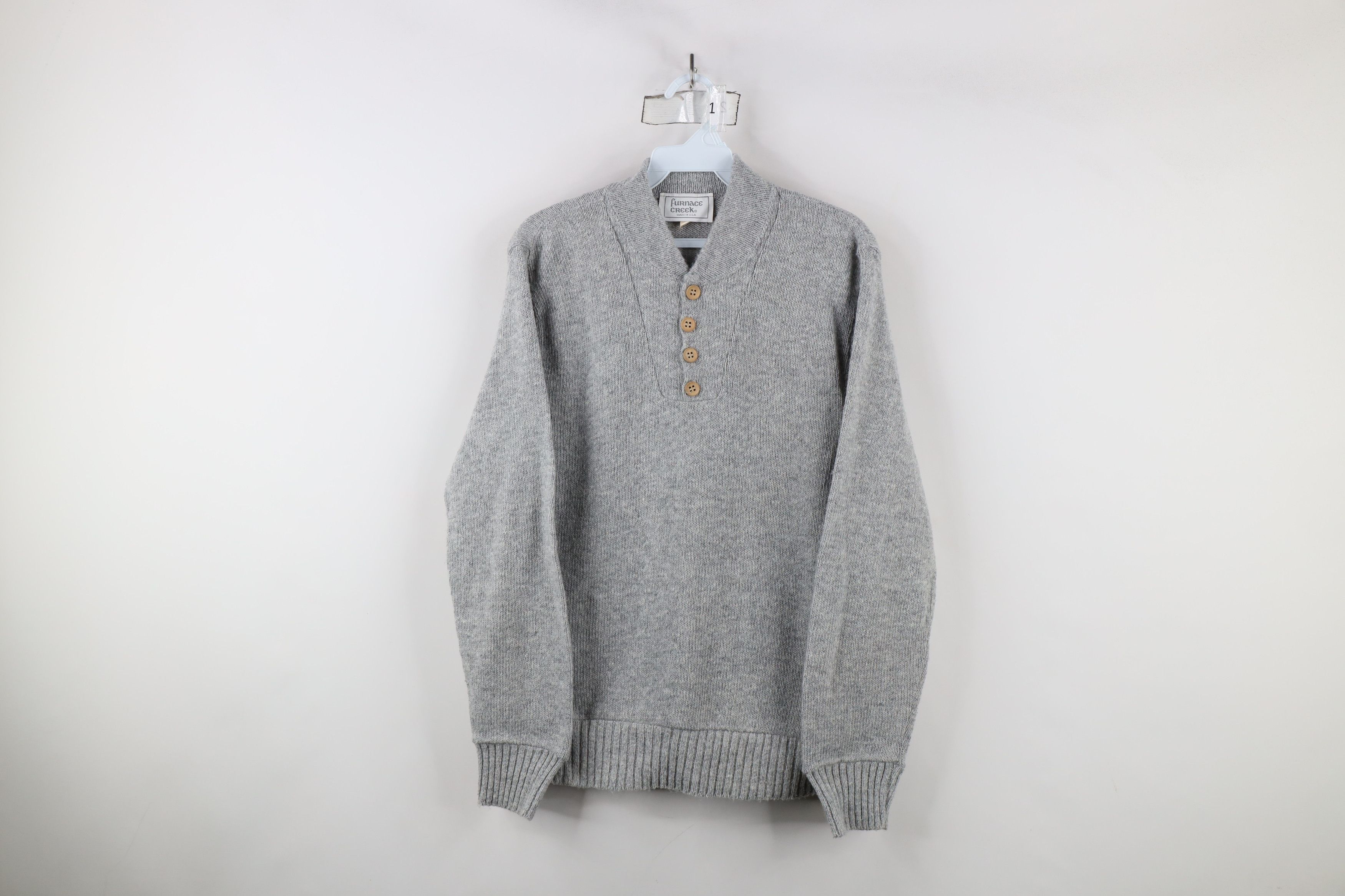 Vintage Vintage 70s Streetwear Knit Henley Sweater Heather Gray USA Size US M / EU 48-50 / 2 - 1 Thumbnail