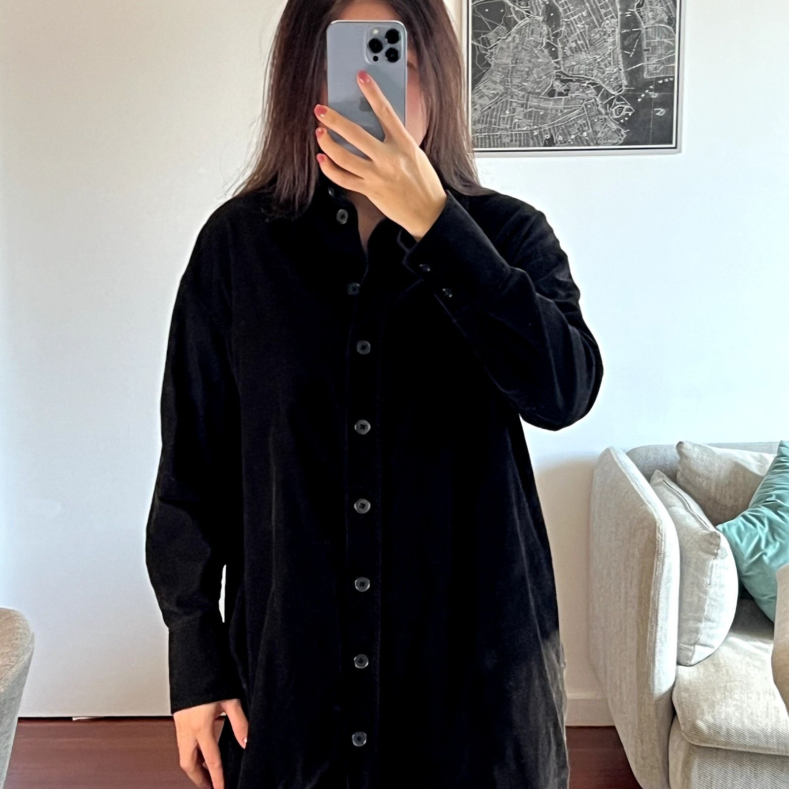 Cos Cos Corduroy Button Down Long Sleeve Shirt Dress in Black Size M / US 6-8 / IT 42-44 - 3 Thumbnail
