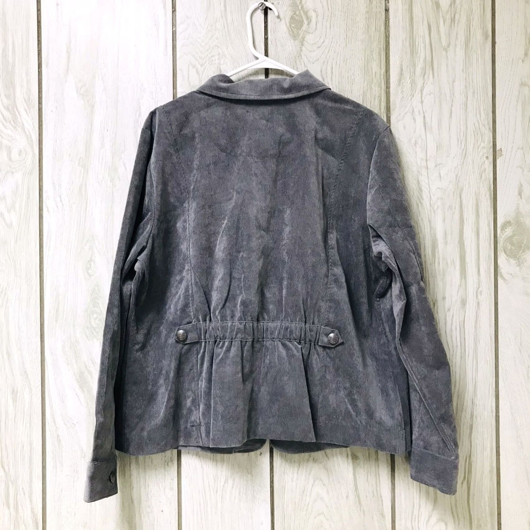 Vintage Christopher & Banks Women Gray Corduroy Stretch Zip Blazer Jacket XL Size XL / US 12-14 / IT 48-50 - 2 Thumbnail