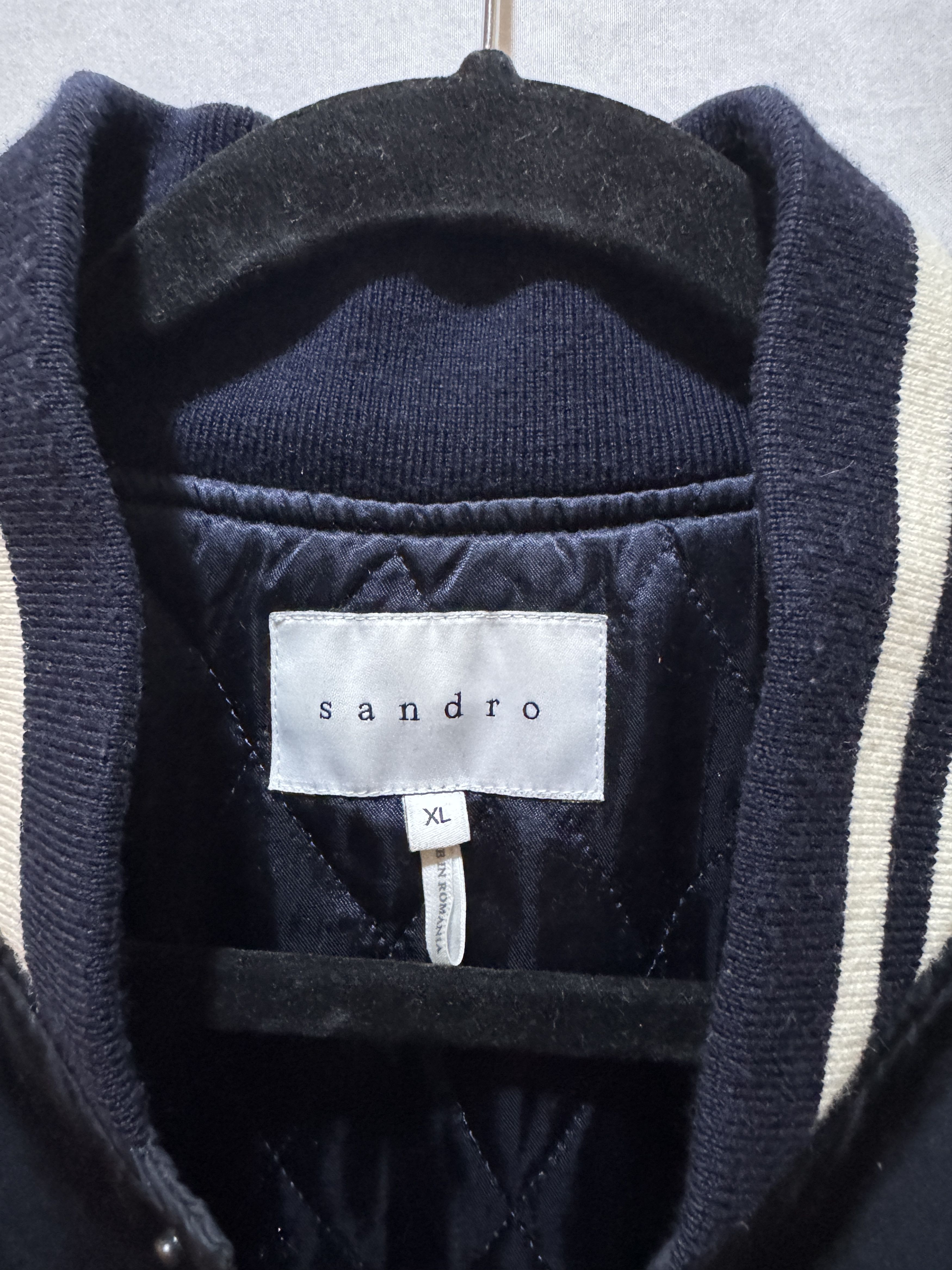 Sandro Navy Quilted Bomber Jacket Size US XL / EU 56 / 4 - 2 Thumbnail