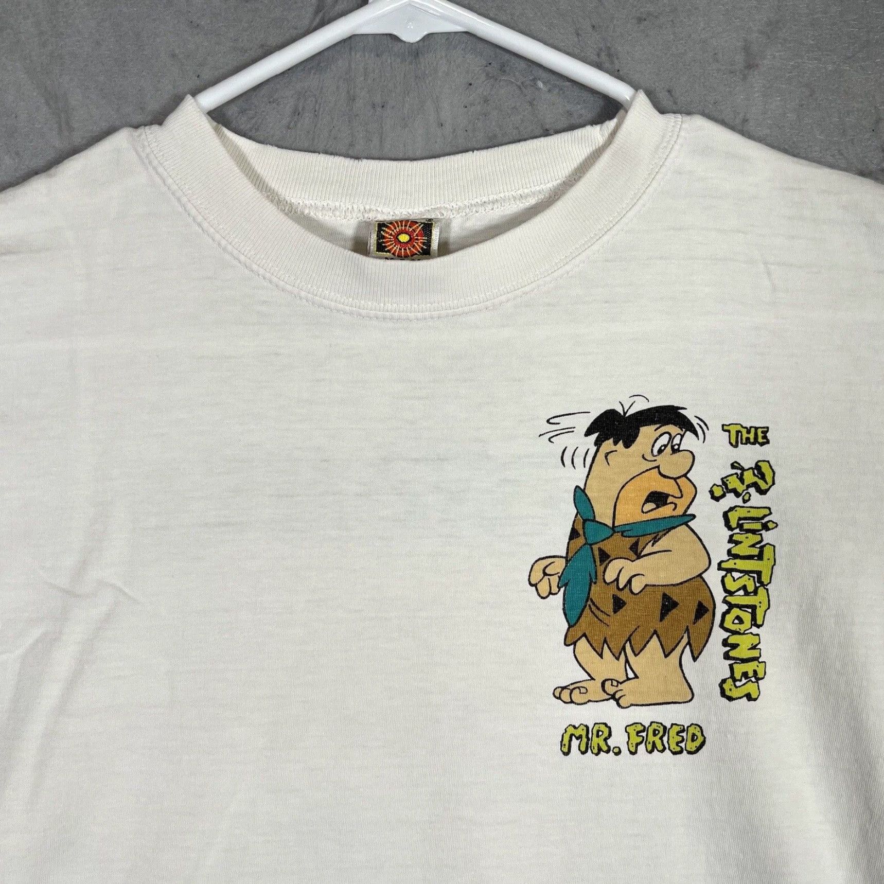 FRED VINTAGE The Flintstones T Shirt Cartoons Mens Short White Adult Large 90s Cartoon Graphic Print Mens Size US L / EU 52-54 / 3 - 5 Thumbnail