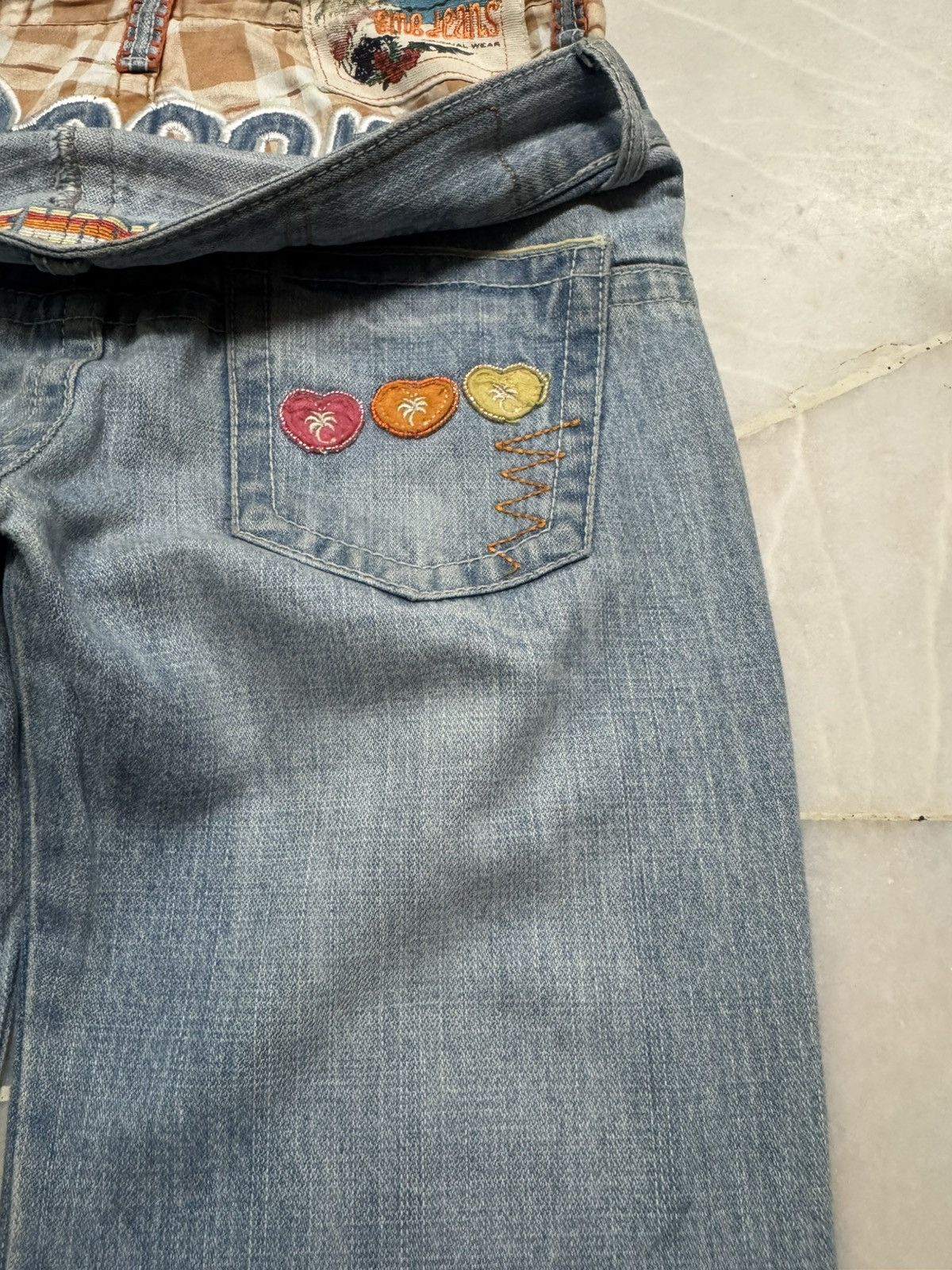Japanese Brand 💥DOUBLE WAIST 90's💥BLUE MOON BLUE OCEAN EMBROIDERY LOGO RARE Size US 29 - 20 Thumbnail