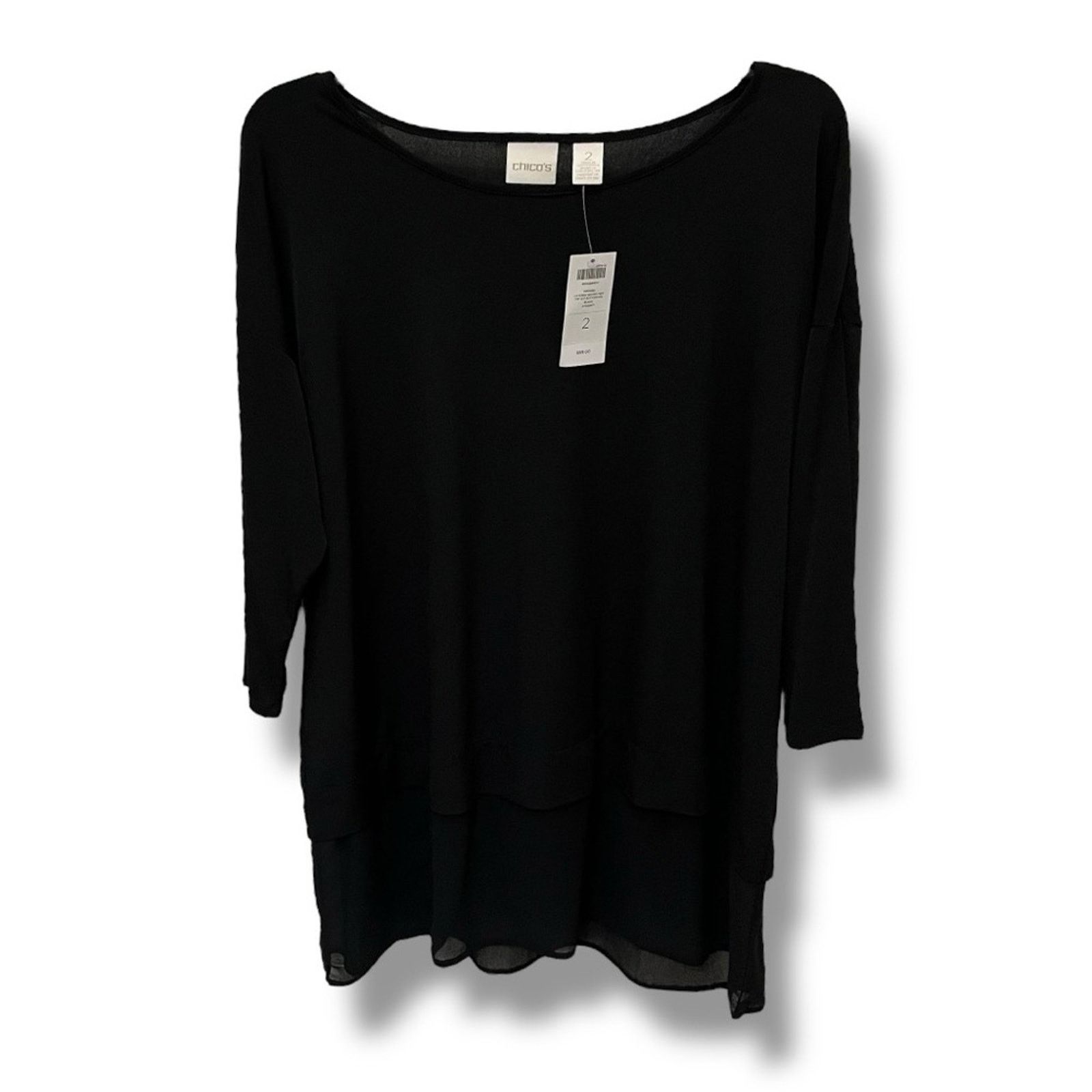 Chicos Chico’s black layered woven hem top with 3/4 NWT Size XL / US 12-14 / IT 48-50 - 2 Thumbnail