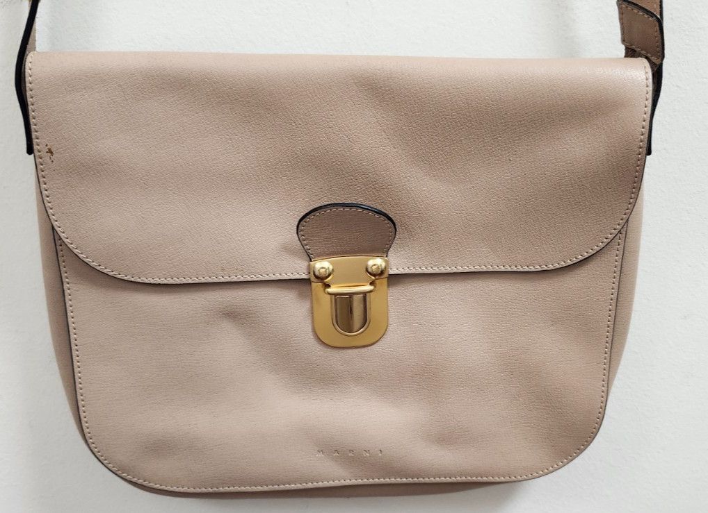 Marni Marni Beige Leather Pushlock Saddle Shoulder Crossbody Bag Size ONE SIZE - 4 Thumbnail