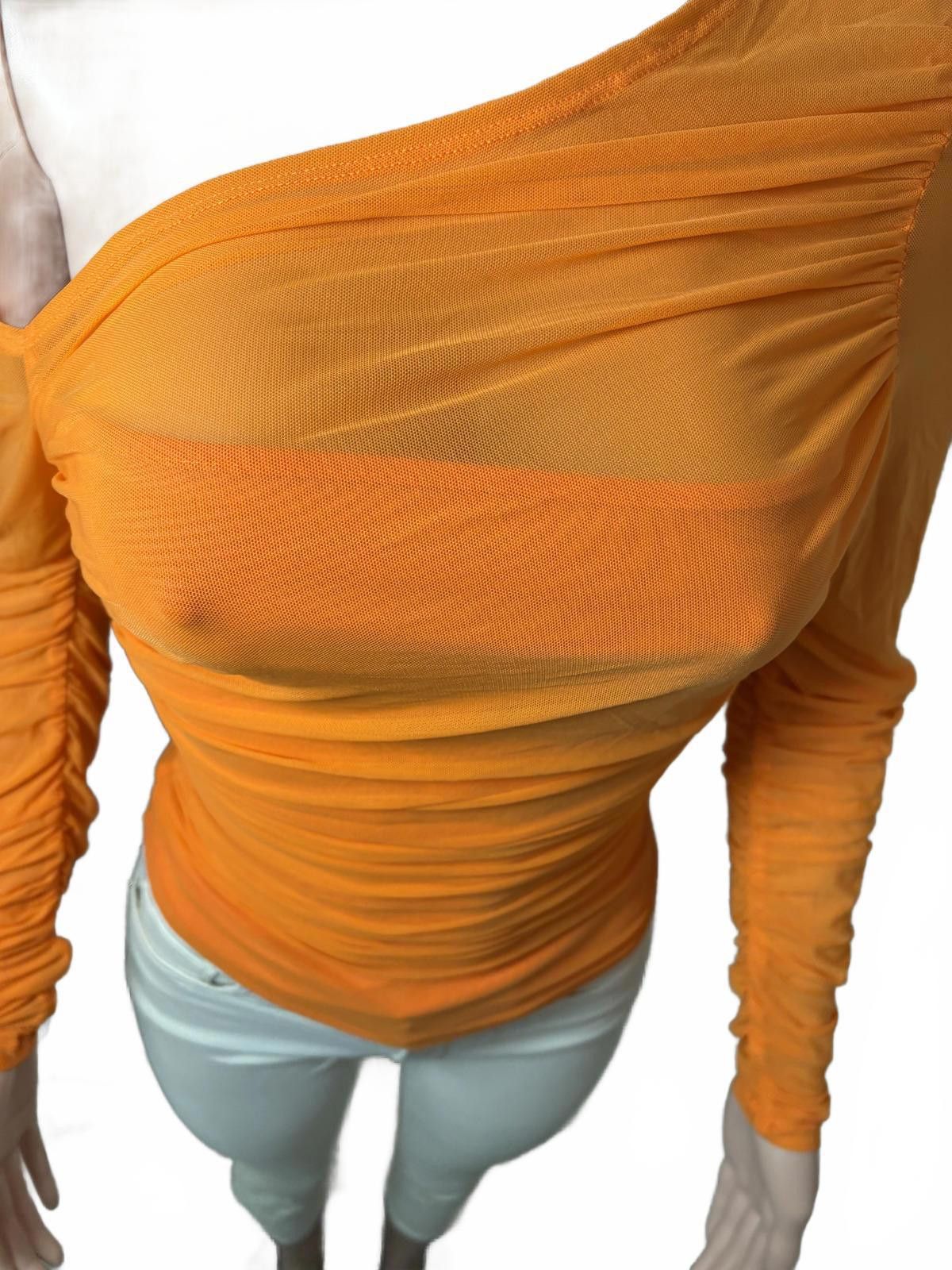 Shein Orange One-Shoulder Long Sleeve Ruched Top. Size M Size M / US 6-8 / IT 42-44 - 8 Thumbnail