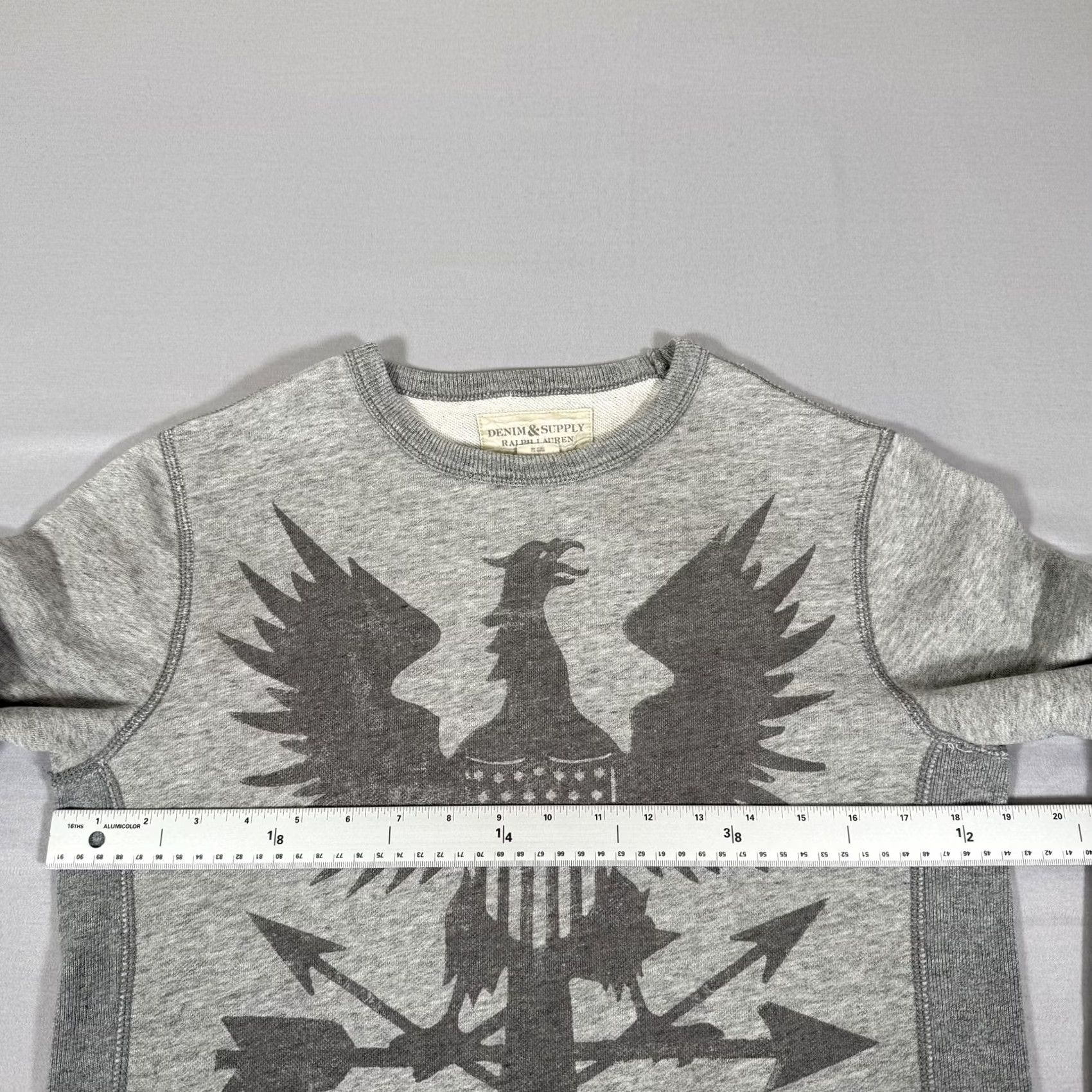 Ralph Lauren Denim & Supply Ralph Lauren Sweatshirt Mens Small Eagle USA Flag Graphic Print Crew Neck Pullover Fleece Gray Wifi? Size US S / EU 44-46 / 1 - 4 Thumbnail