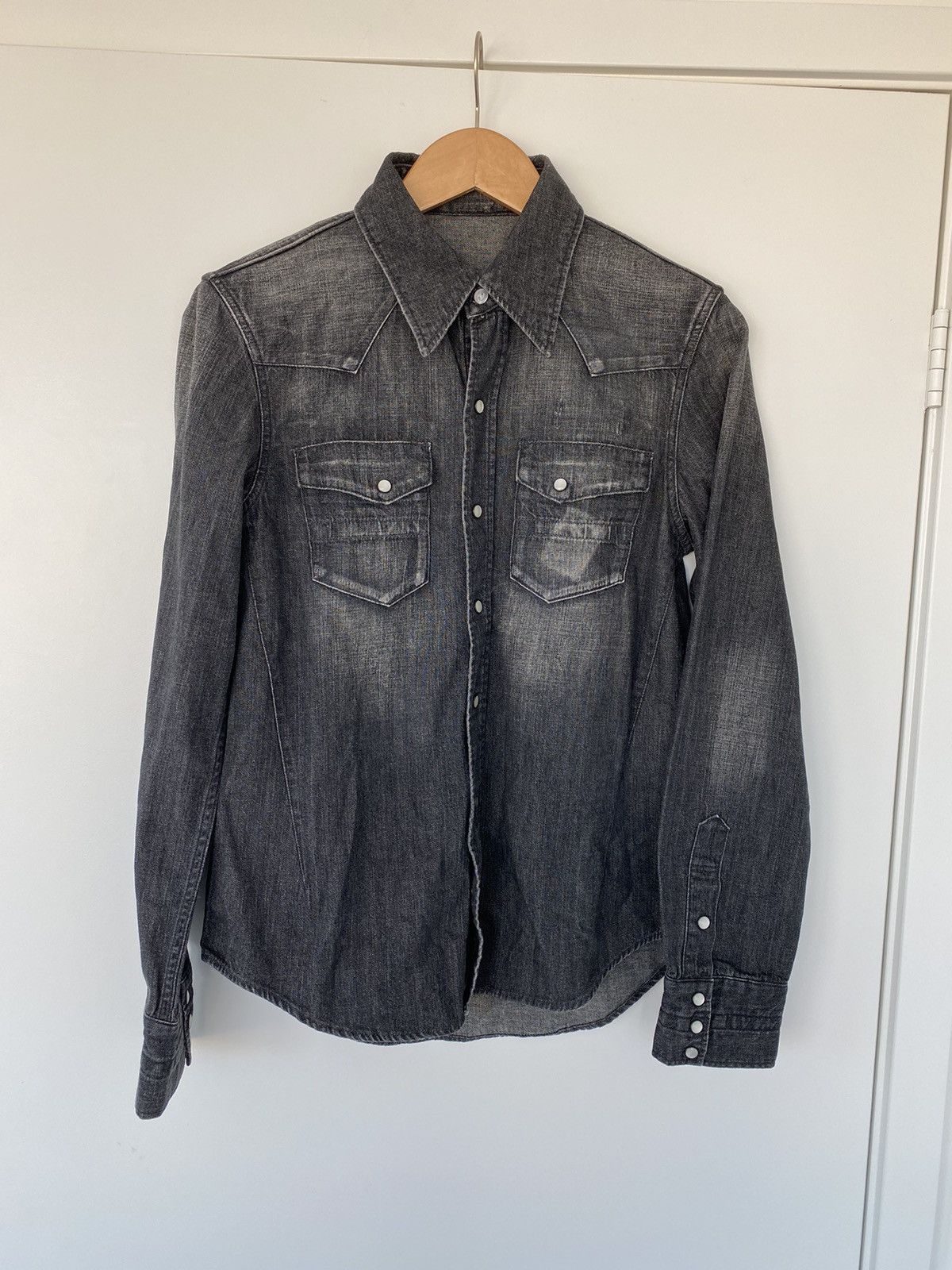 image of Number N Ine Number (N)Ine Faded Denim Shirt in Black, Men's (Size Medium)