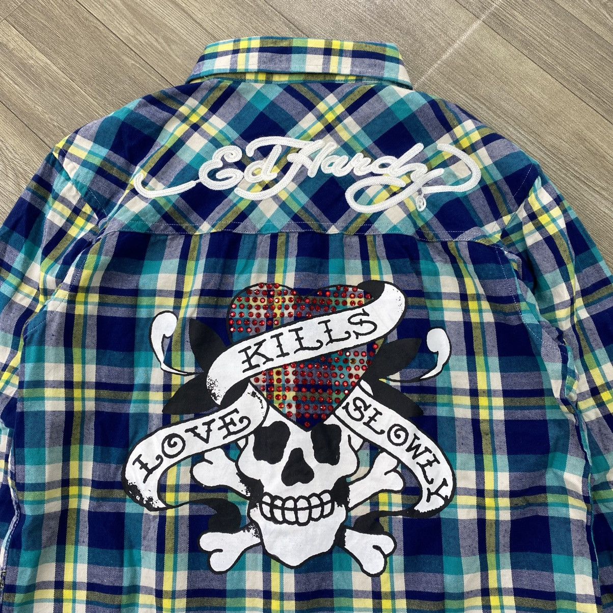 Ed Hardy Vintage Ed Hardy Skulls Tattoo Embroidery Plaid Shirt Y2K Size US M / EU 48-50 / 2 - 3 Thumbnail