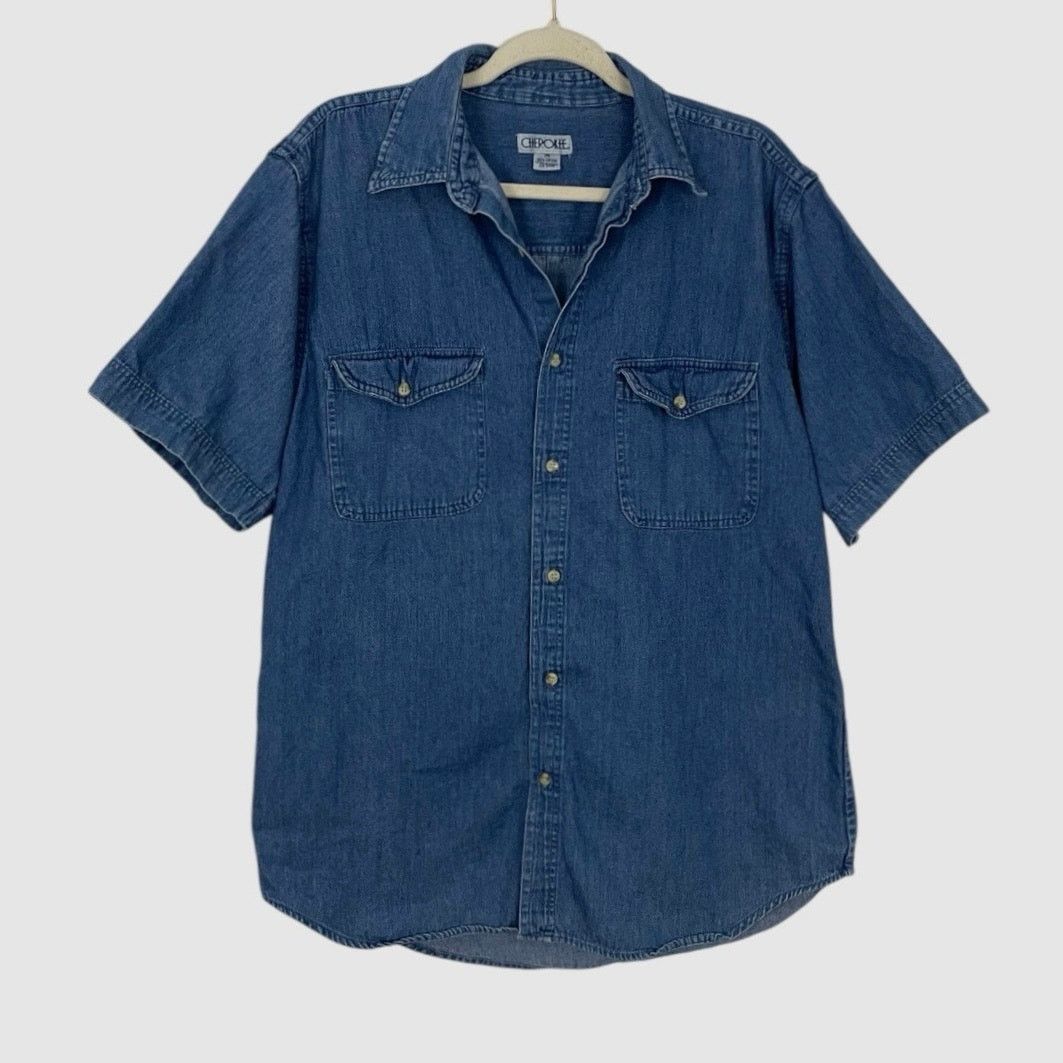 Cherokee Cherokee Mens Vintage Denim Button Down Short Sleeve Shirt Size US M / EU 48-50 / 2 - 1 Thumbnail