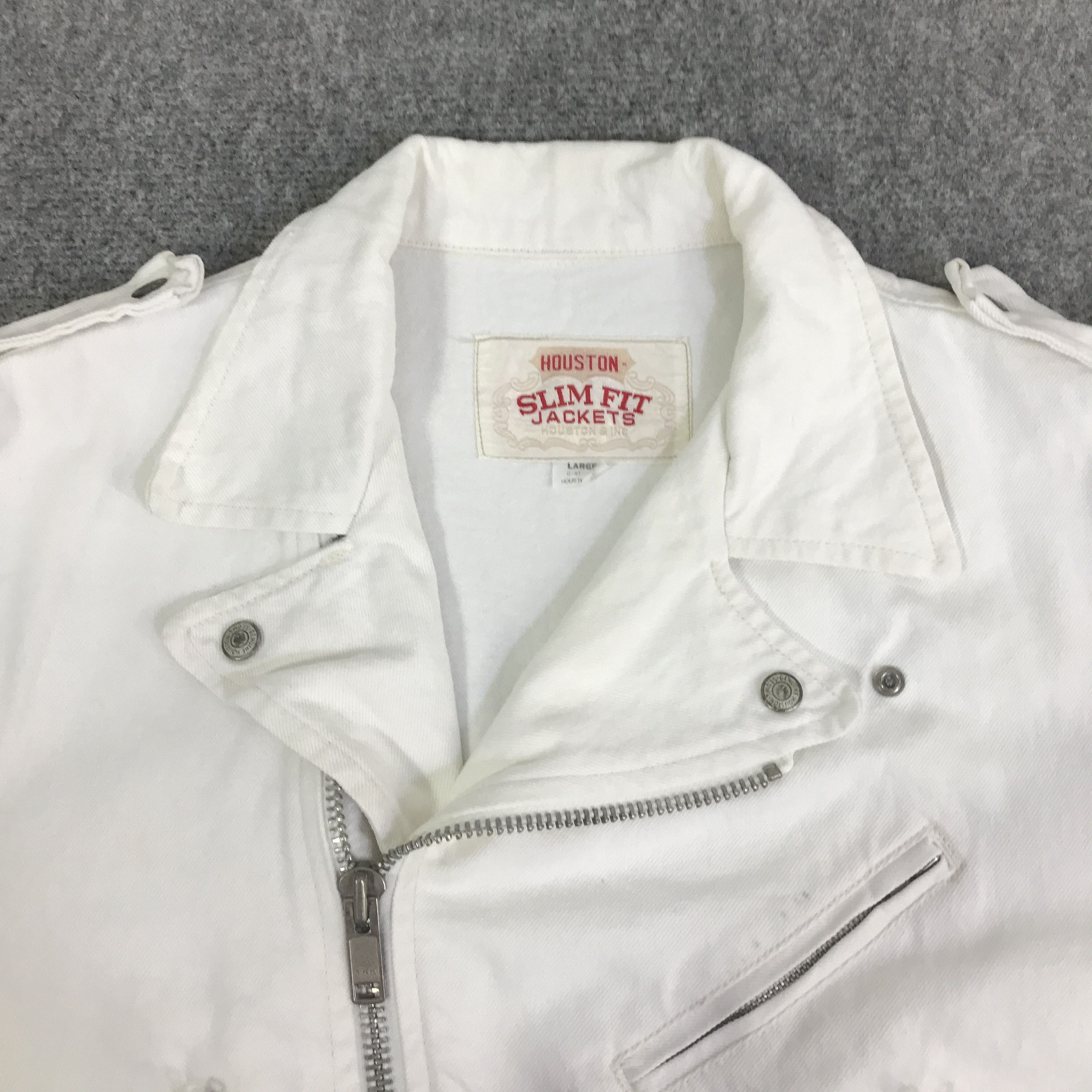 Japanese Brand HOUSTON DENIM DOUBLE COLLAR BIKER STYLE JACKET K78B4 Size US L / EU 52-54 / 3 - 7 Thumbnail