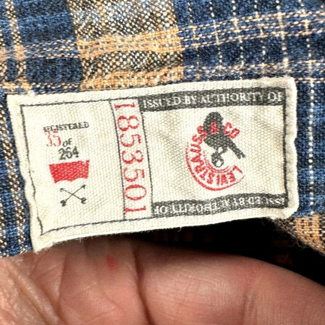 Levi's Levis Button-Up Shirt Mens XL Blue Orange Plaid Flap Pocket White Tab Logo Size US XL / EU 56 / 4 - 7 Thumbnail