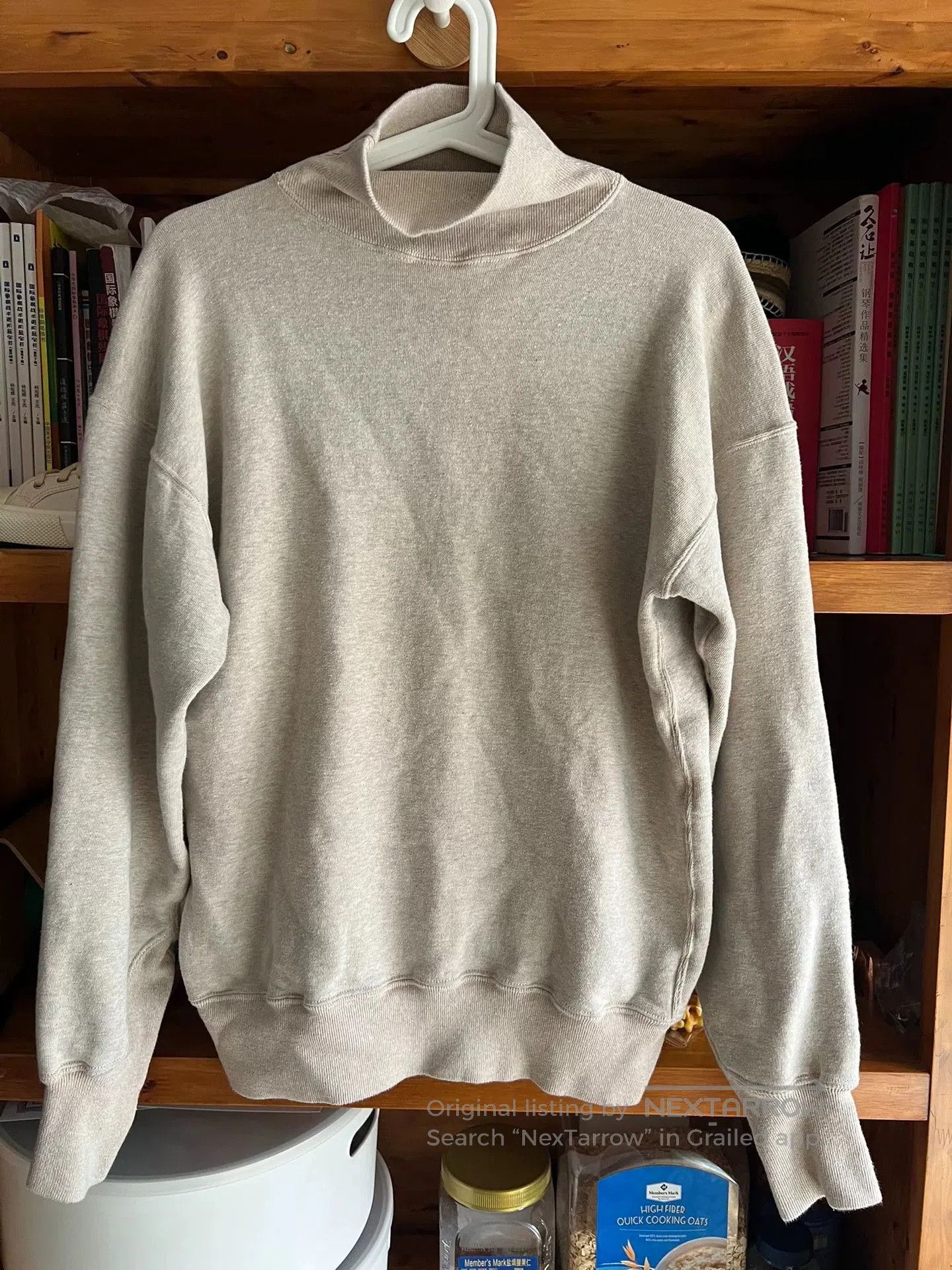 vintage high-neck plush sweatshirt in oatmeal.