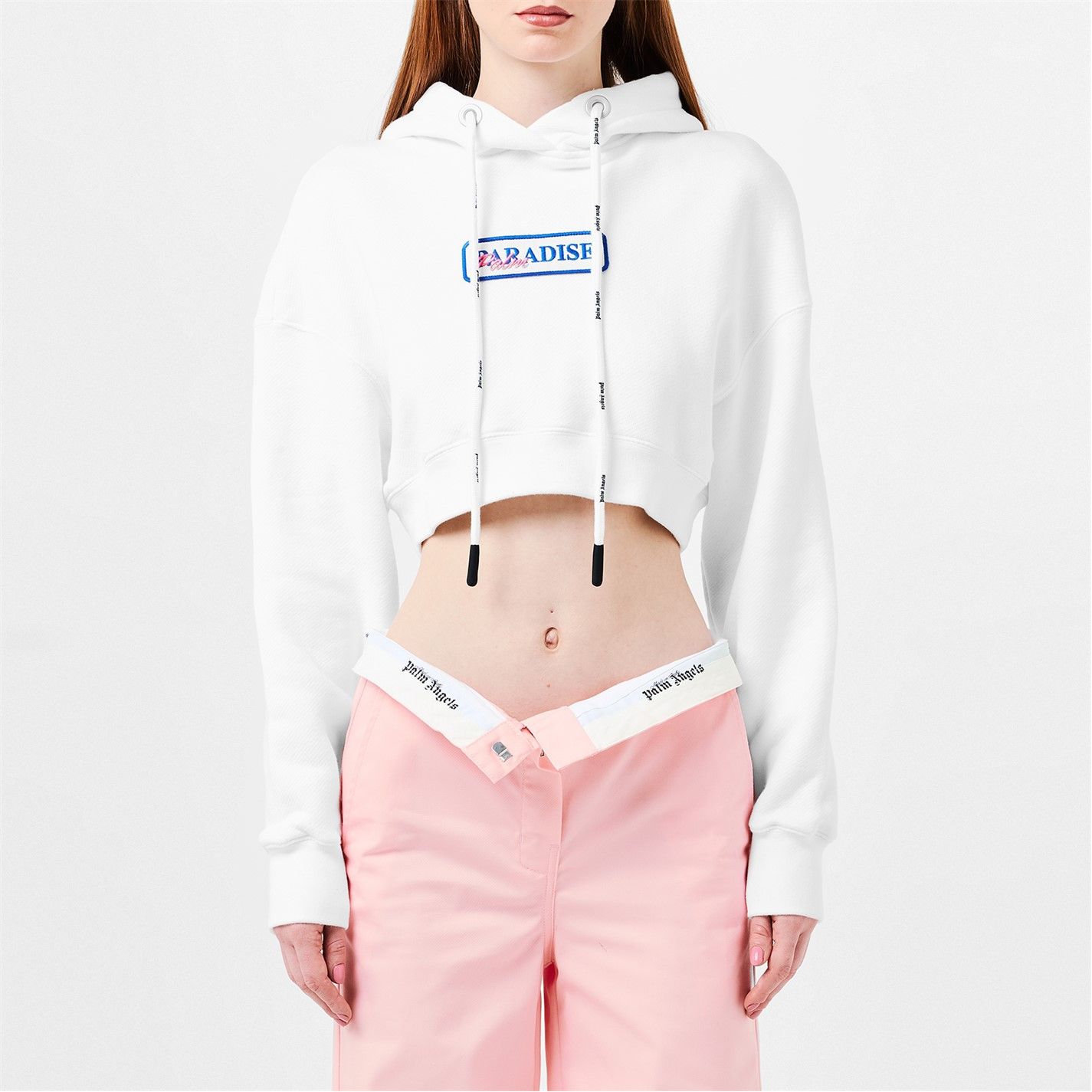 Palm Angels o1g2r1mq0325 Paradse Crop Hoodie in White Size L / US 10 / IT 46 - 3 Thumbnail