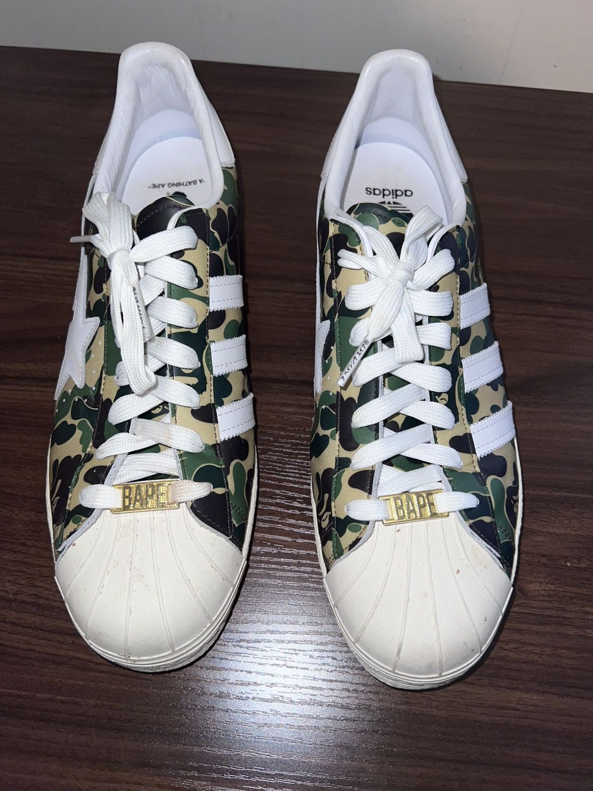 Adidas Camo Bape x Adidas Shell toes Size US 12 / EU 45 - 2 Thumbnail