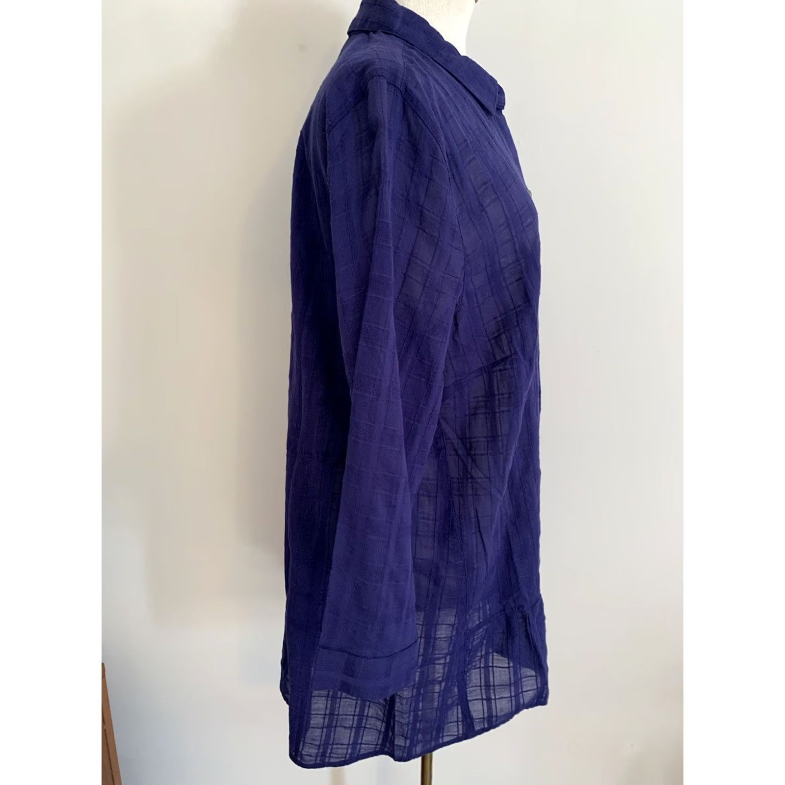 J. Jill J. Jill Shirt Womens MT Blue Sheer Gauzy 3/4 Sleeve Button-Up Top Size M / US 6-8 / IT 42-44 - 3 Thumbnail