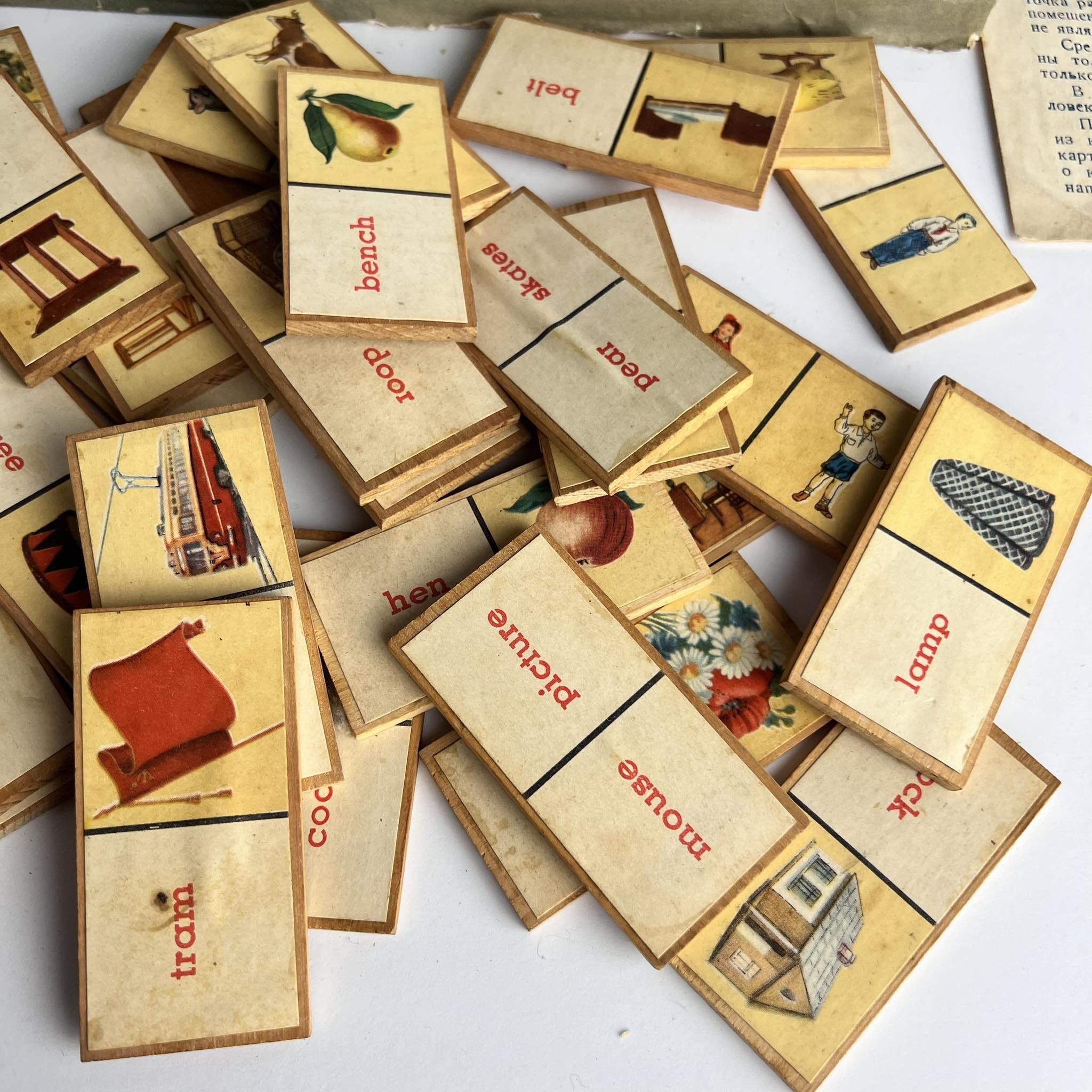 Vintage 1980 Vintage USSR Kids Domino in Pictures In English Wooden Size ONE SIZE - 8 Thumbnail