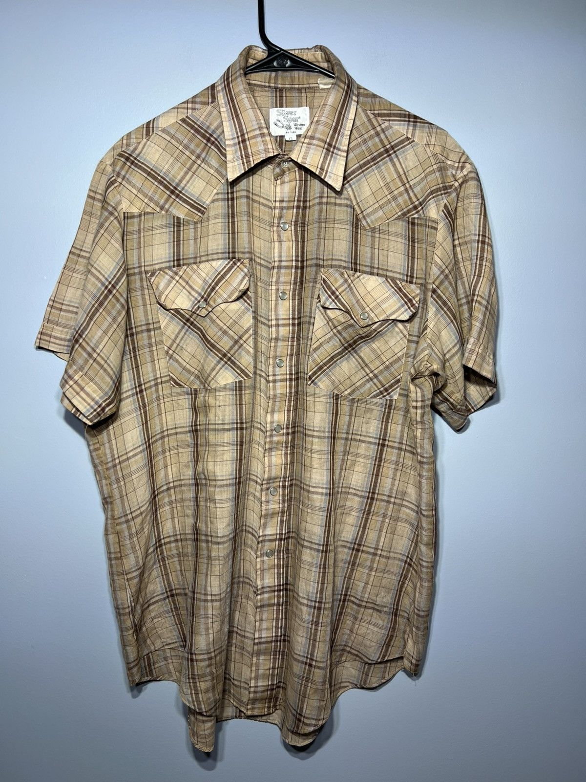 Other Silver Spur S/S Western Pearl Snap Shirt Sz 17 Tan & Blue Size US L / EU 52-54 / 3 - 2 Thumbnail