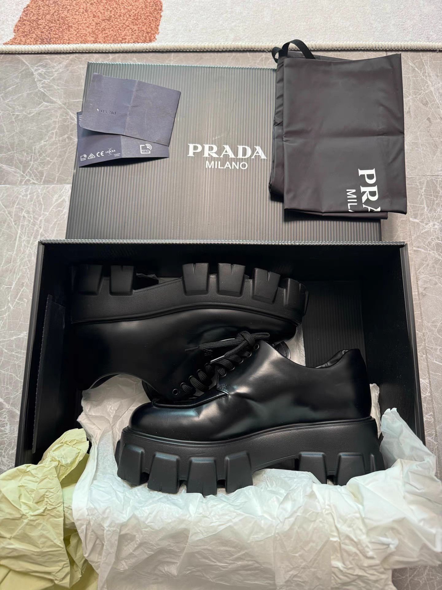 Prada Prada Matte Black Platform Derby Shoes K6 Size US 8 / IT 38 - 9 Thumbnail