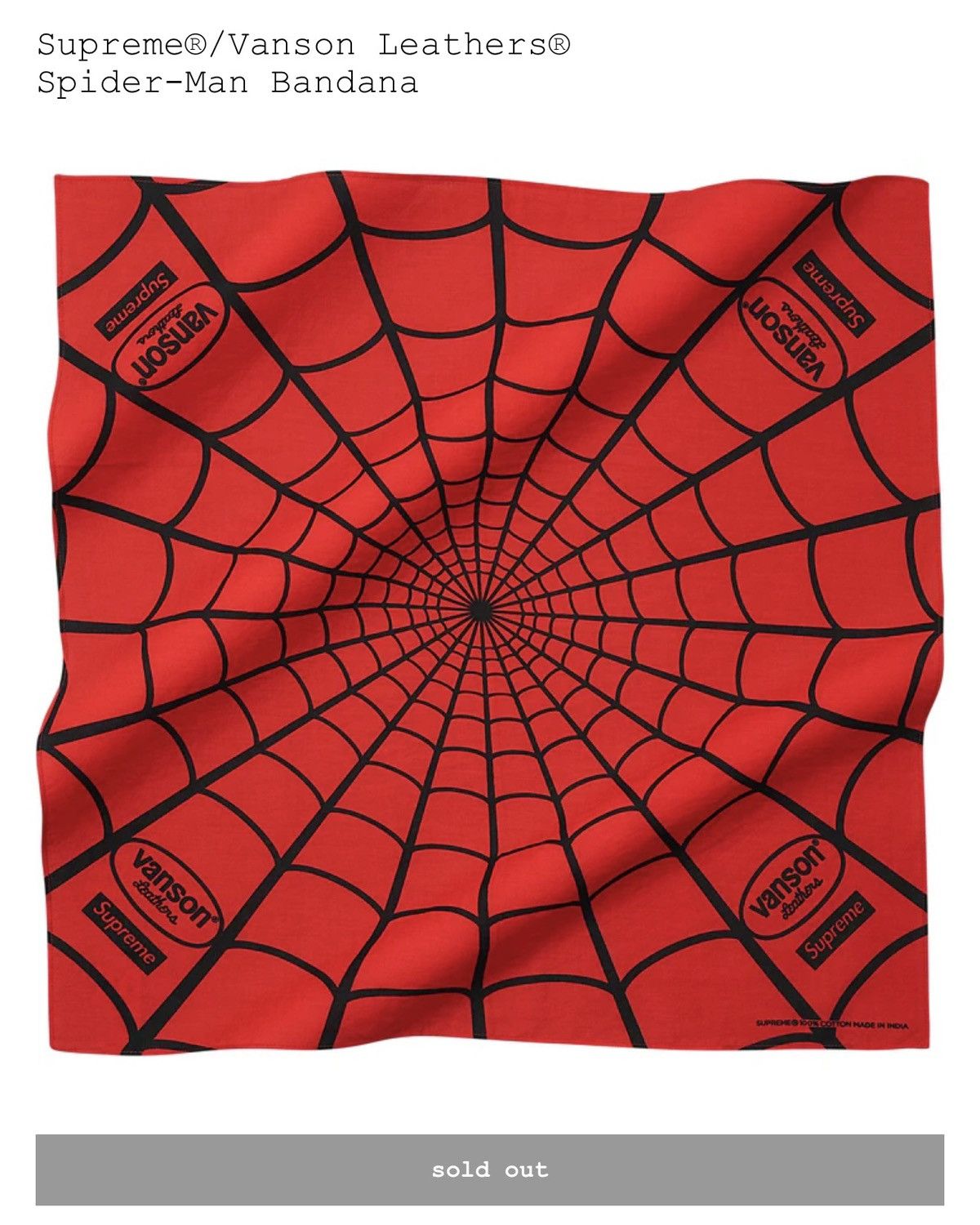 Supreme × Vanson Leathers Supreme X Vanson Leathers Spiderman 