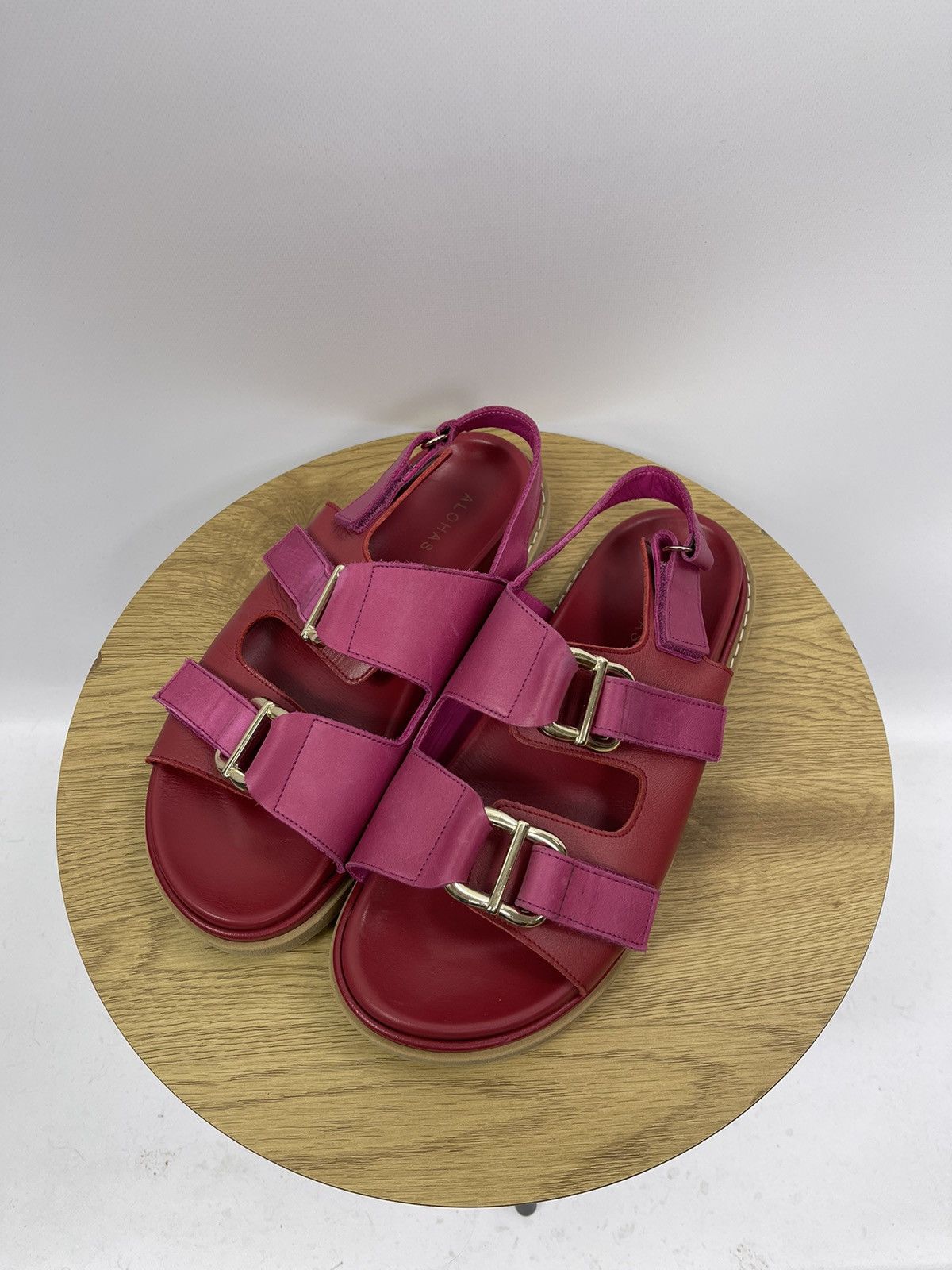 ALOHAS ALOHAS Harper Pink Leather Sandals Brand Flat Shoes 42 EU Size US 12 / IT 42 - 3 Thumbnail