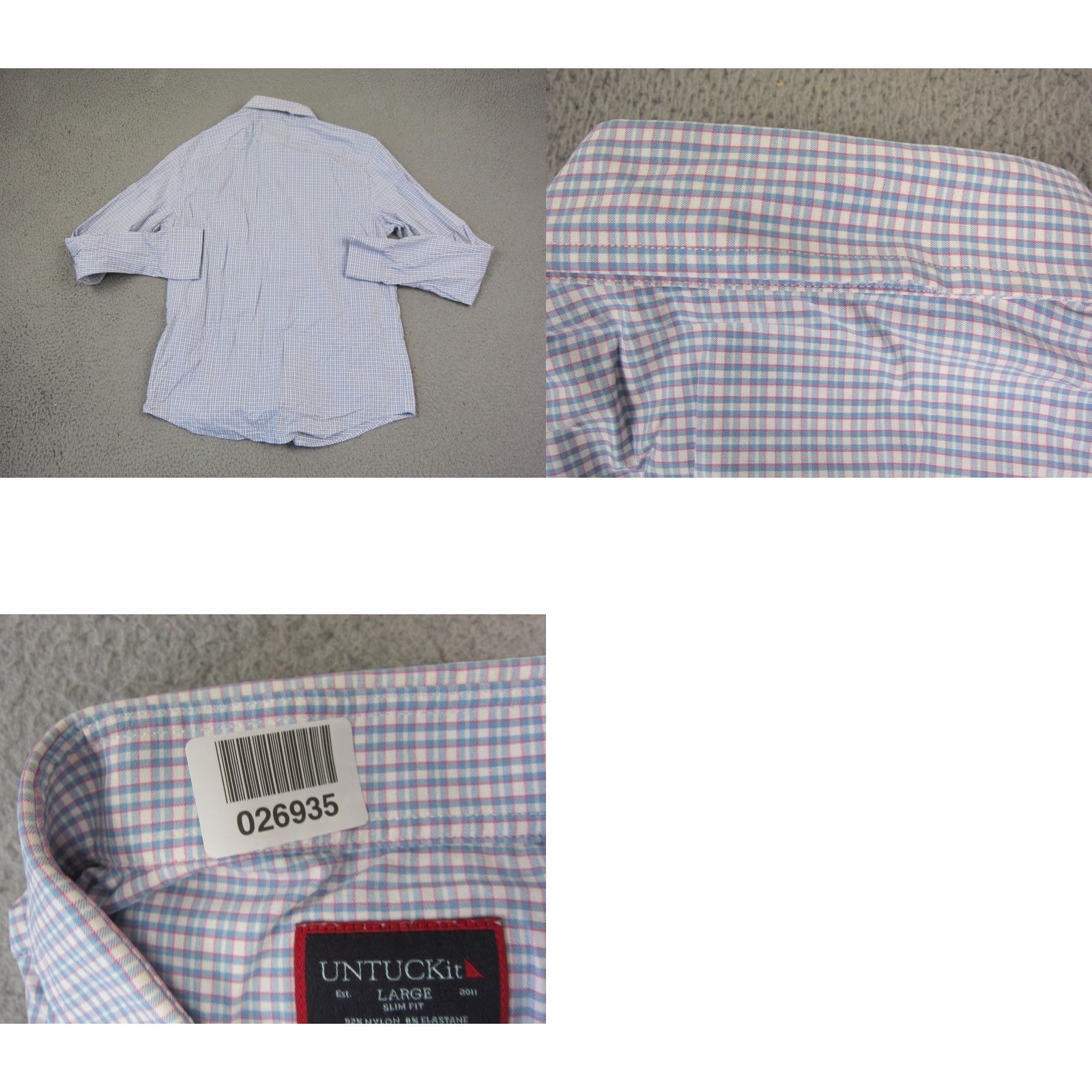 UNTUCKit UNTUCKit Shirt Large Blue Check Gingham Button Up Mens Formal Casual Button-Up Style Classic 70s? Size 42R - 8 Thumbnail