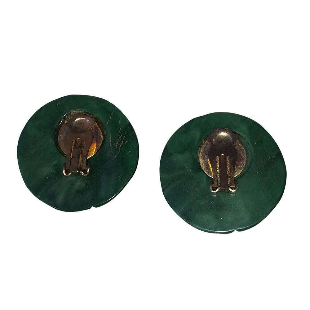 Designer Green Carved Dome Button Bakelite Earrings Size ONE SIZE - 6 Thumbnail