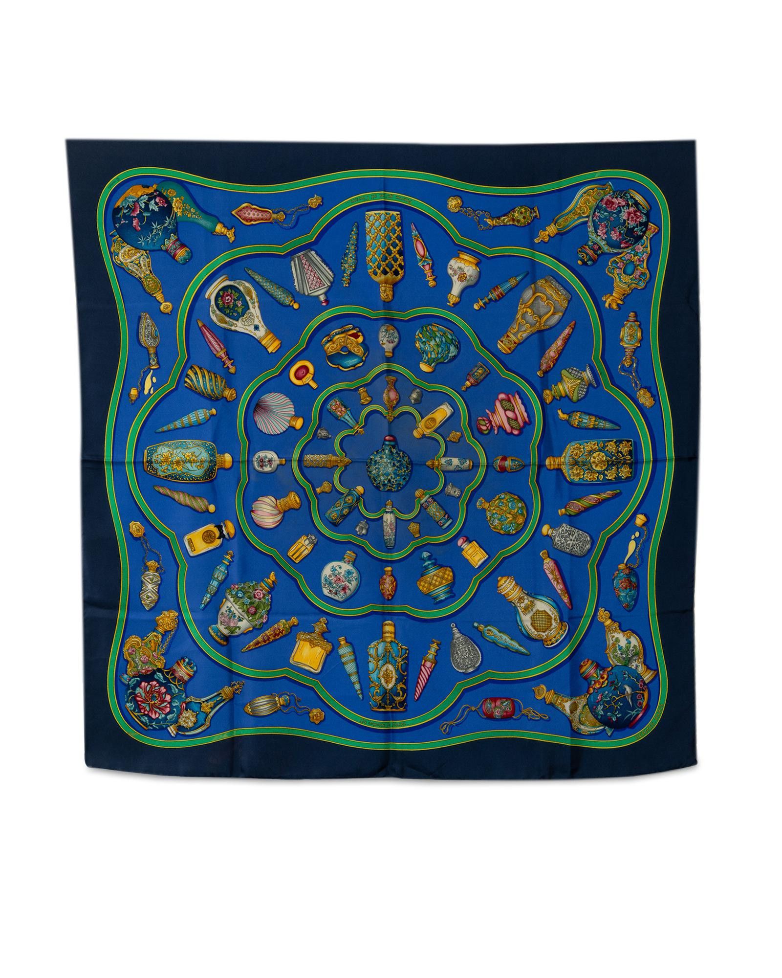 image of Hermes Printed Silk Scarf in Blue, Women's